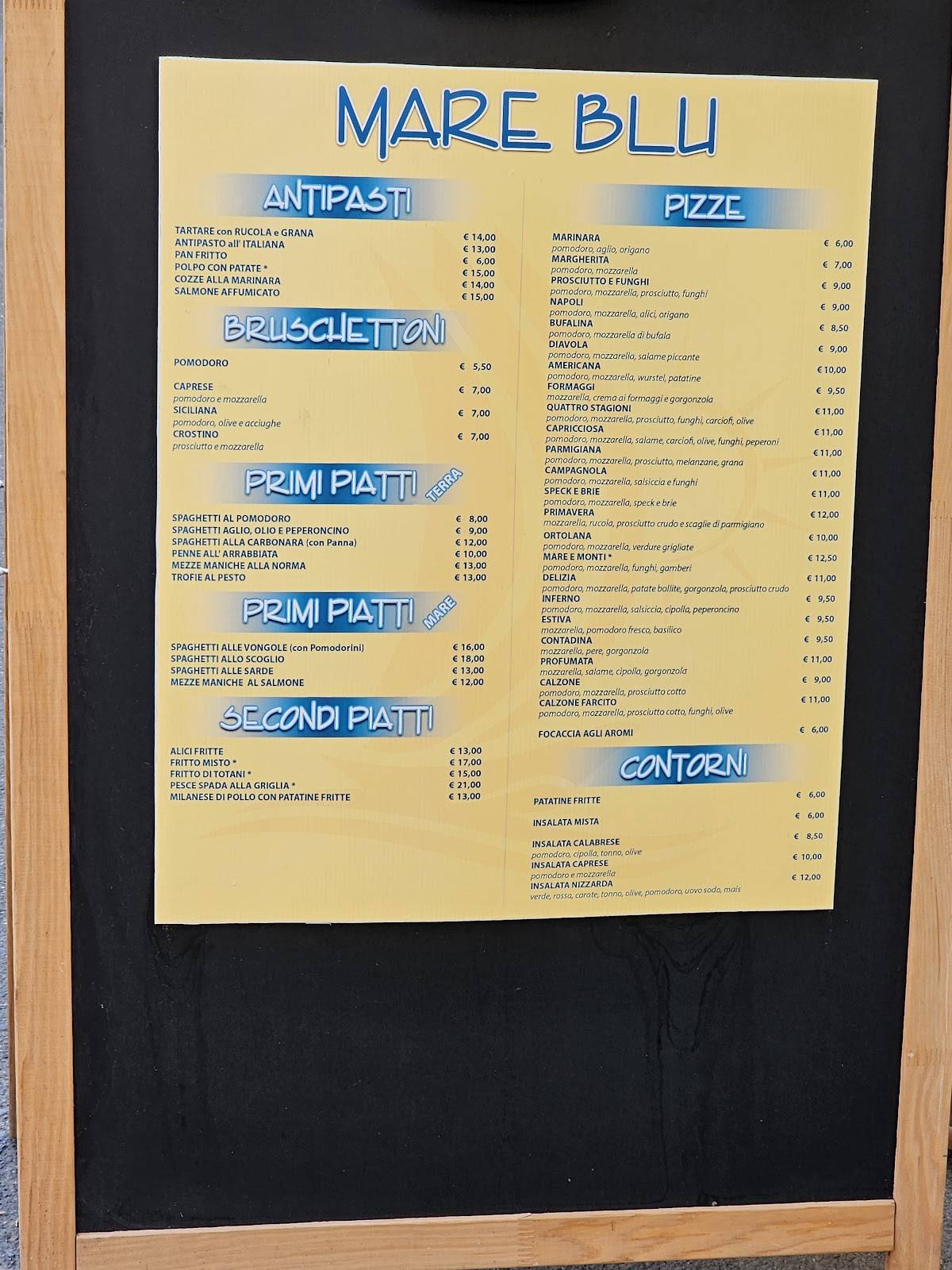 Menu di Mare Blu Pizzeria 