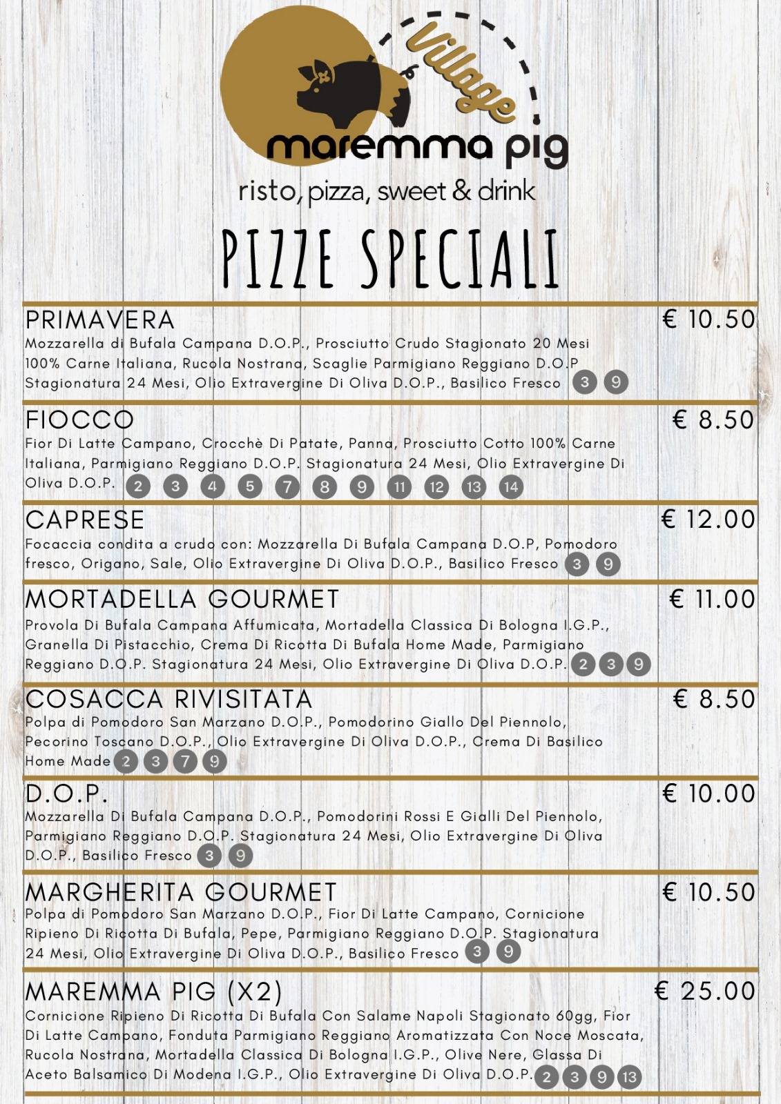 Menu di Maremma Pig Village 