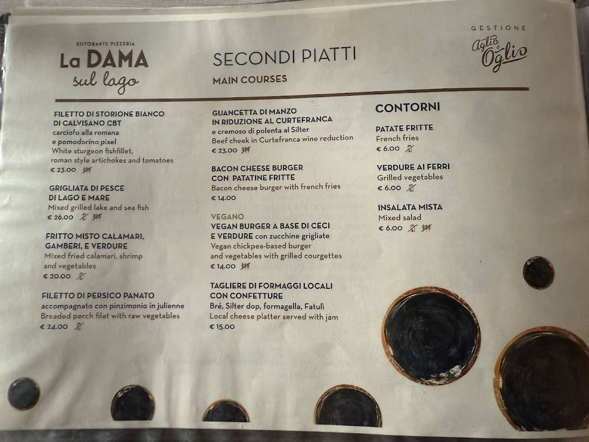 Menu di La DAMA sul lago Ristorante Pizzeria 
