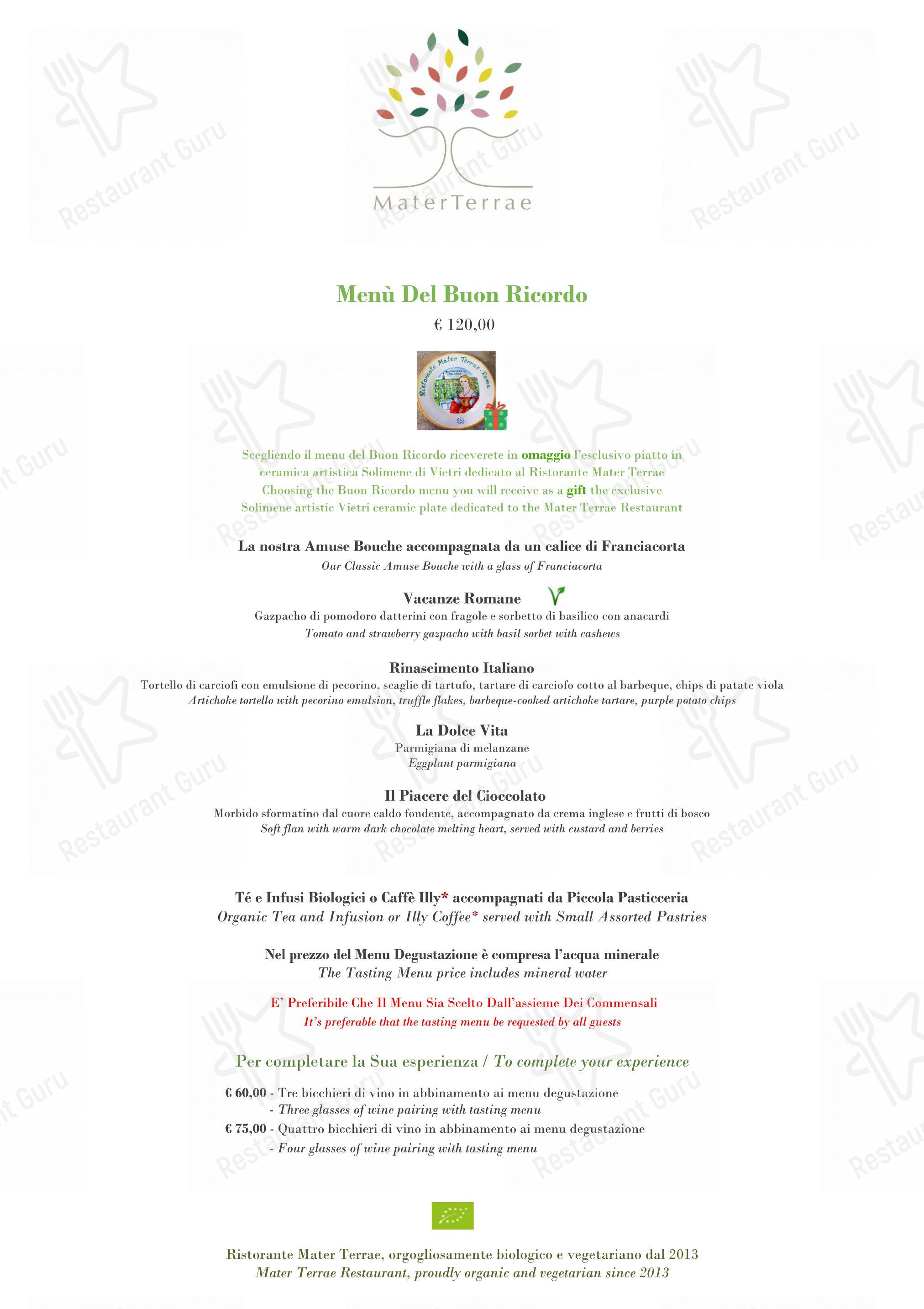 Menu bar per Mater Terrae in Roma