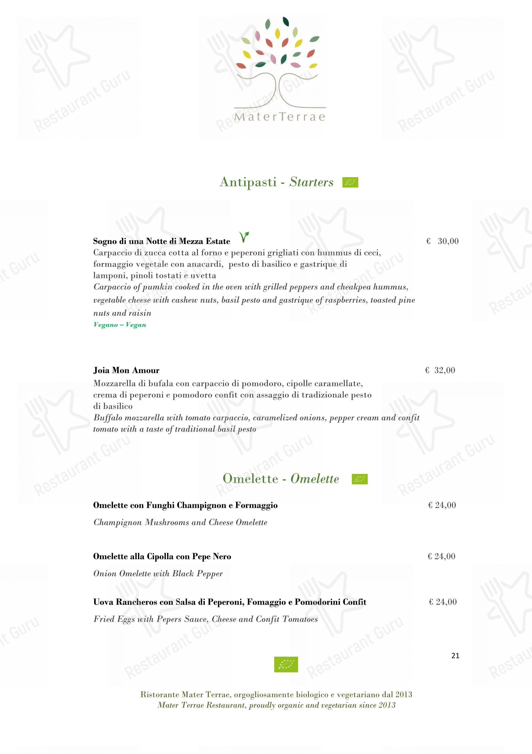 Menu di Mater Terrae - Dinner Menu