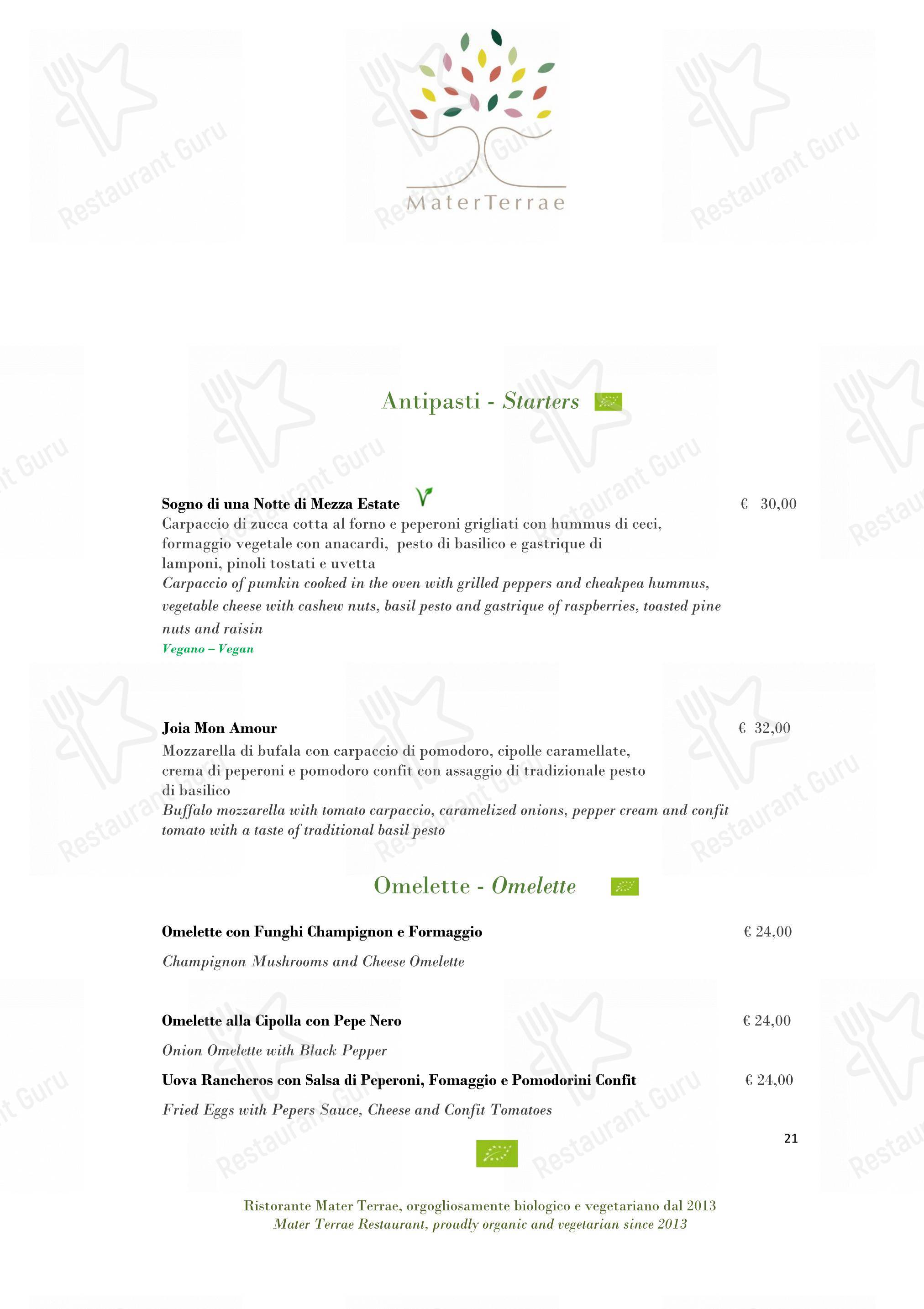 Takeaway Menu per Mater Terrae ristorante