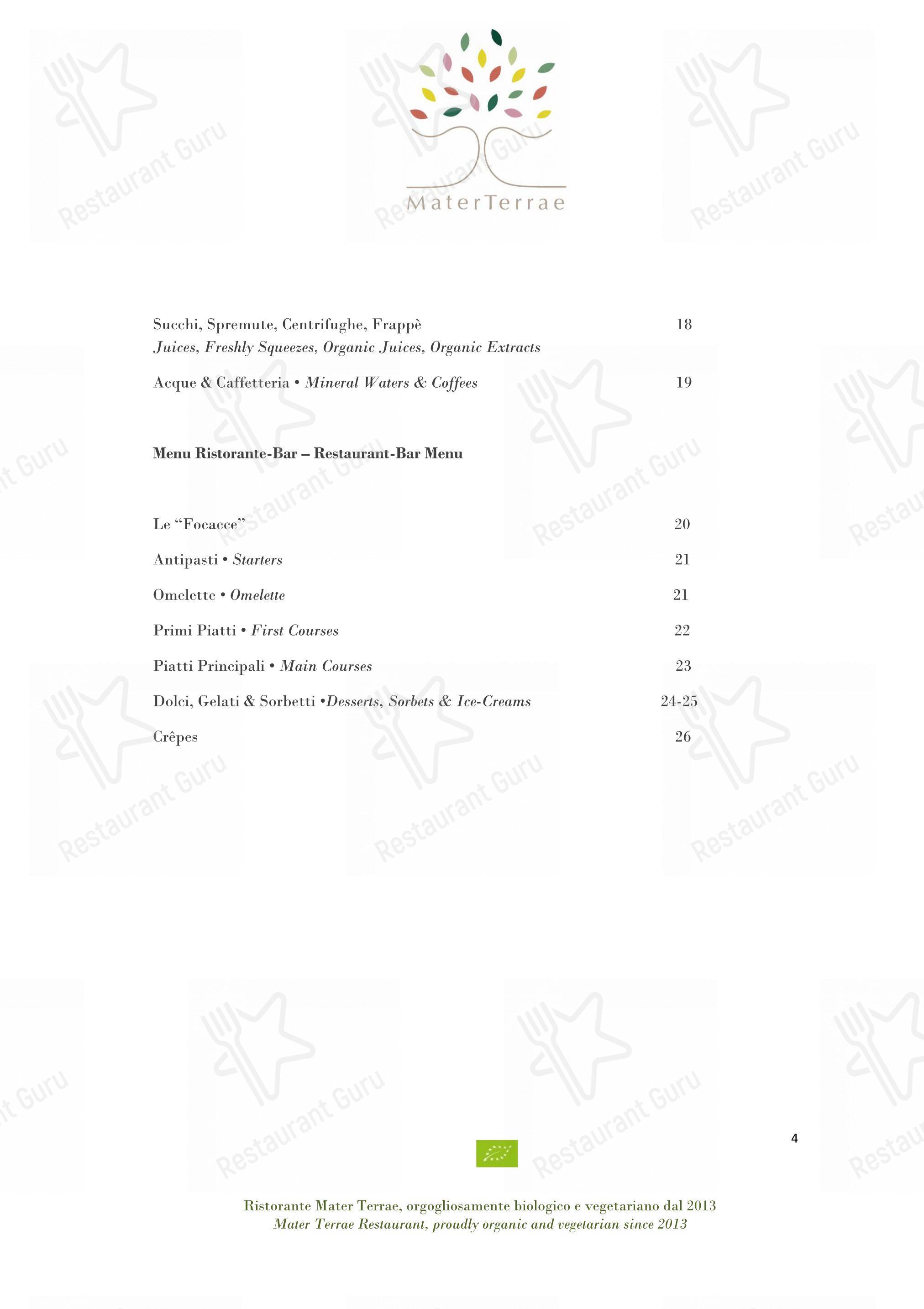 Dinner Menu per Mater Terrae ristorante