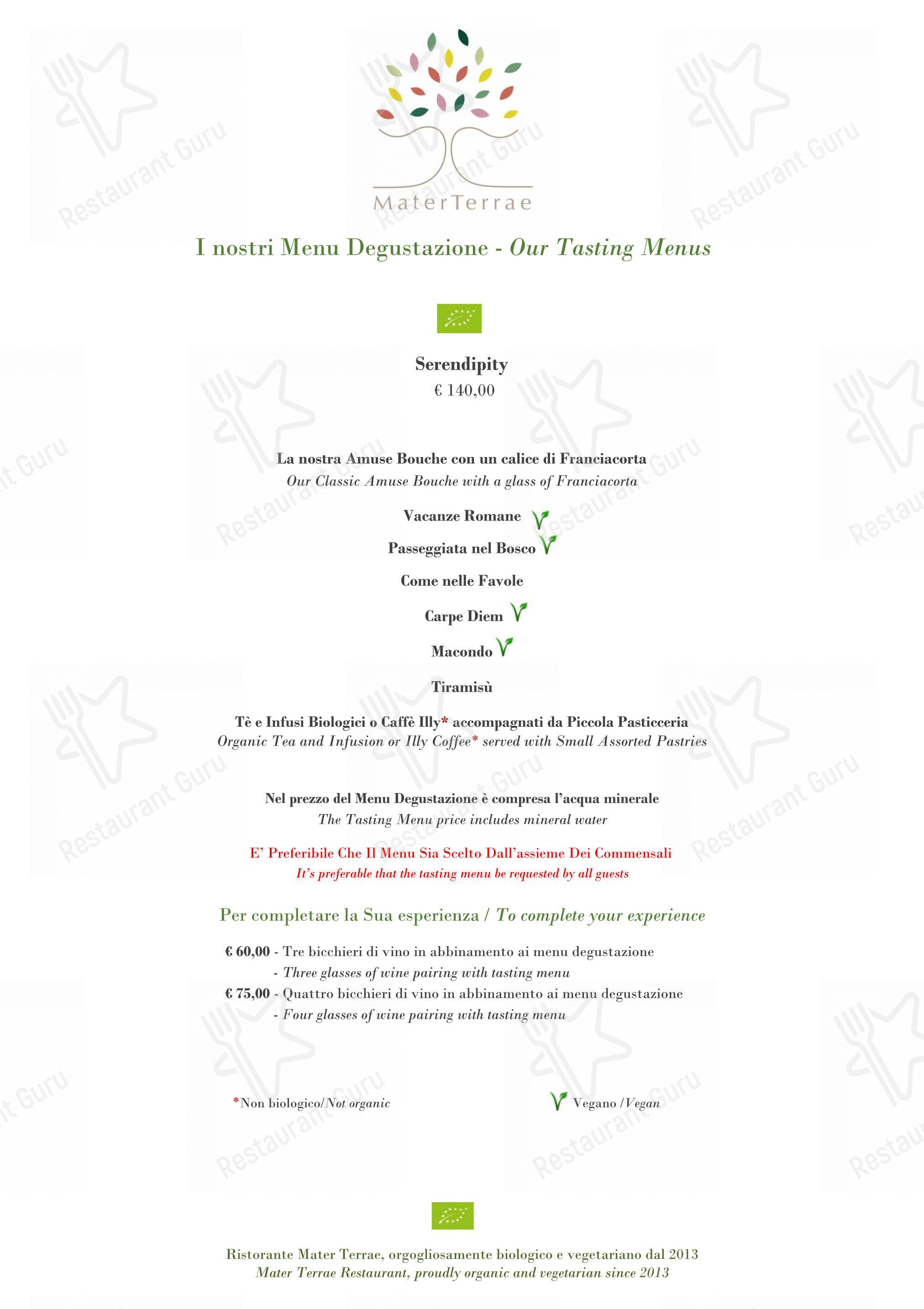 Menu bar per Mater Terrae ristorante