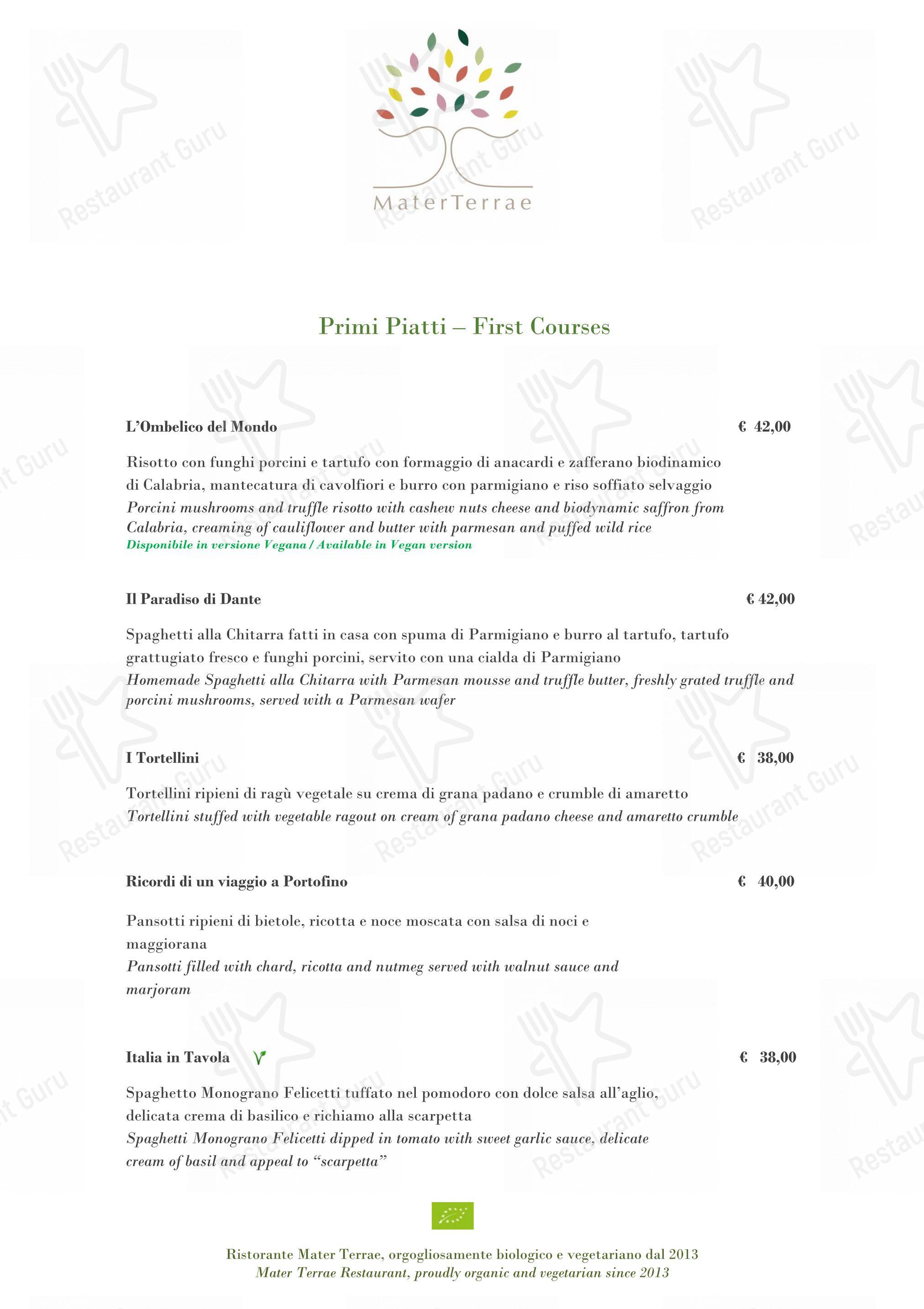 Wine Menu per Mater Terrae in Roma