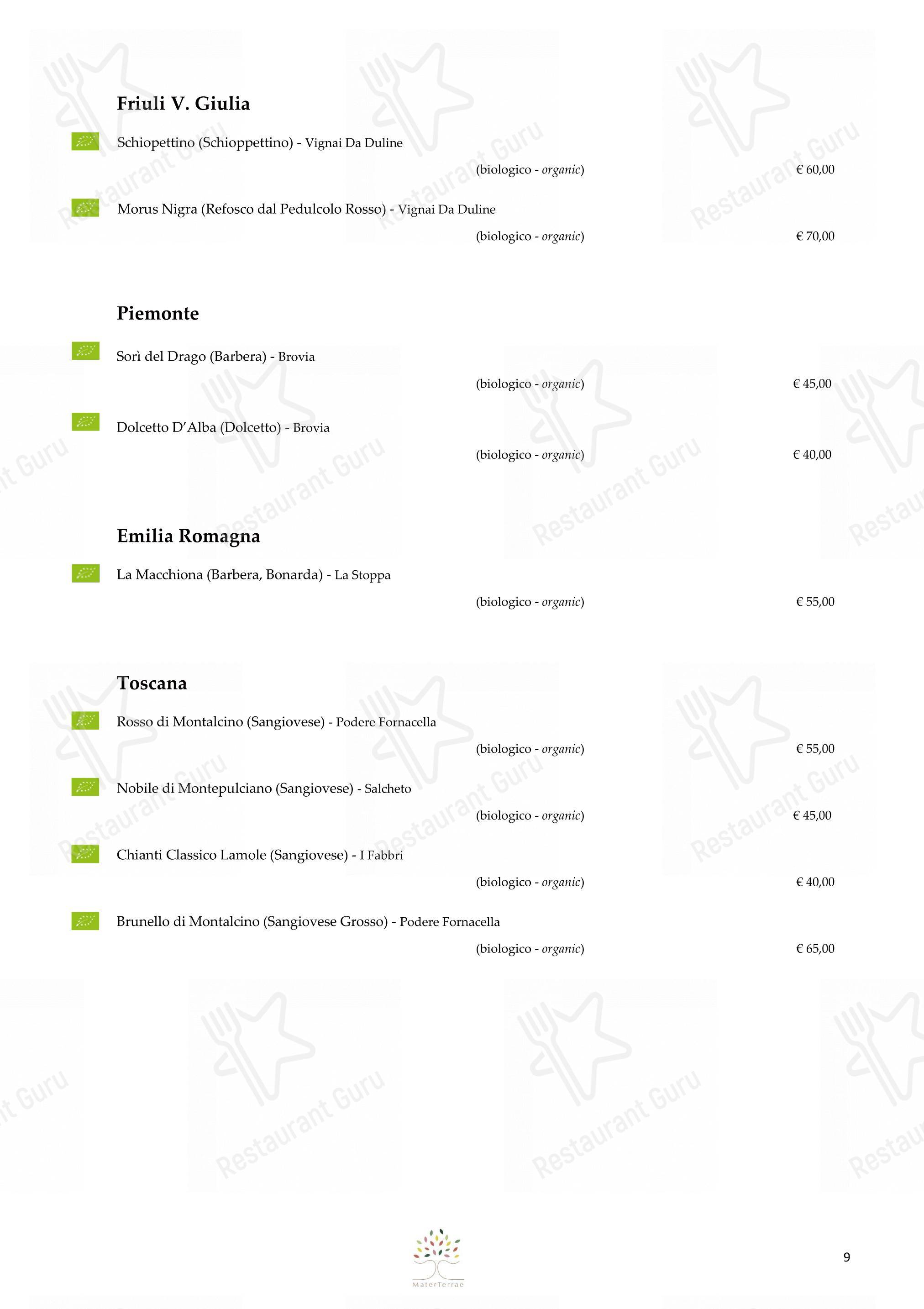 Mater Terrae in Roma - Wine Menu