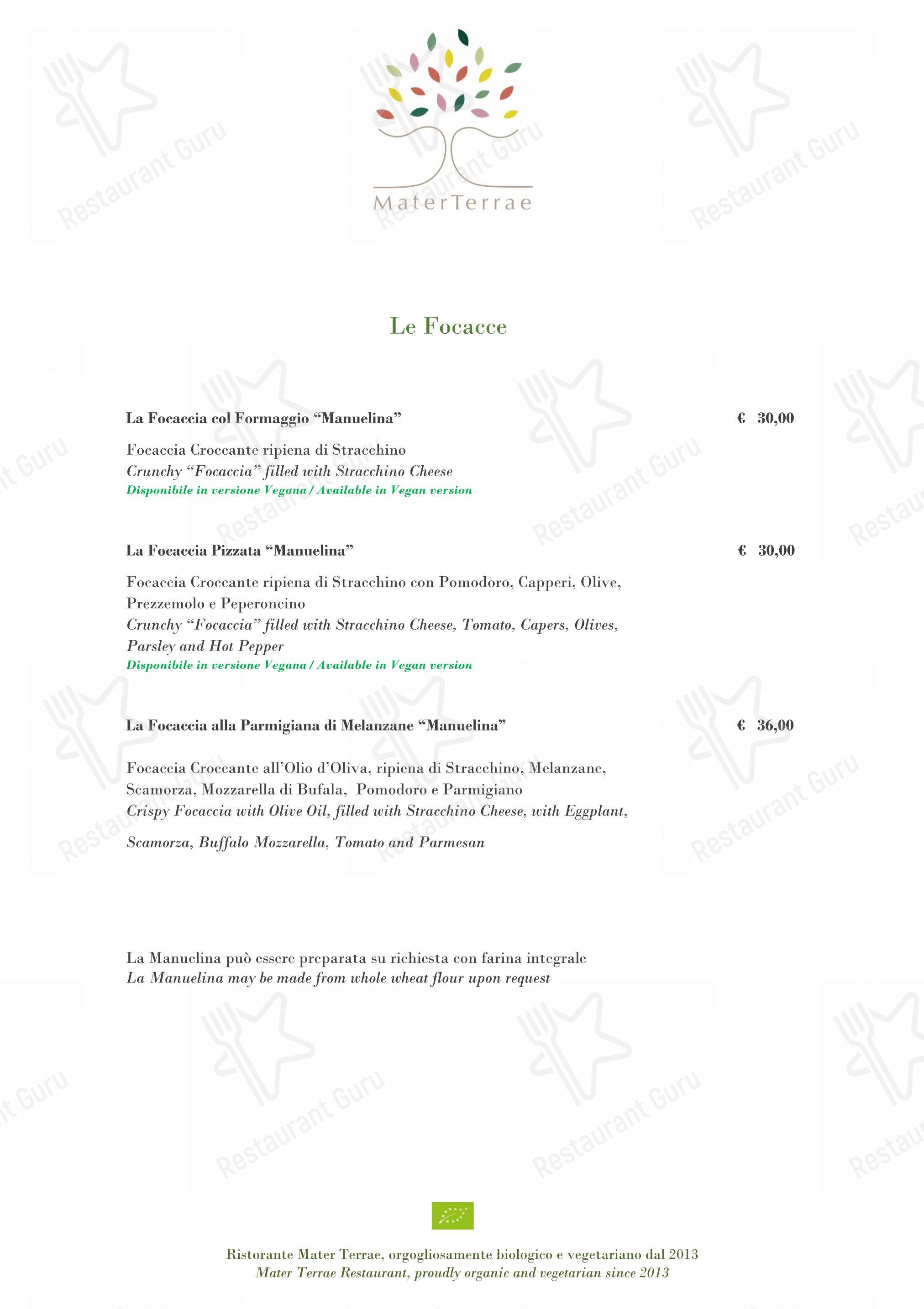 Menu di Mater Terrae - Lunch Menu