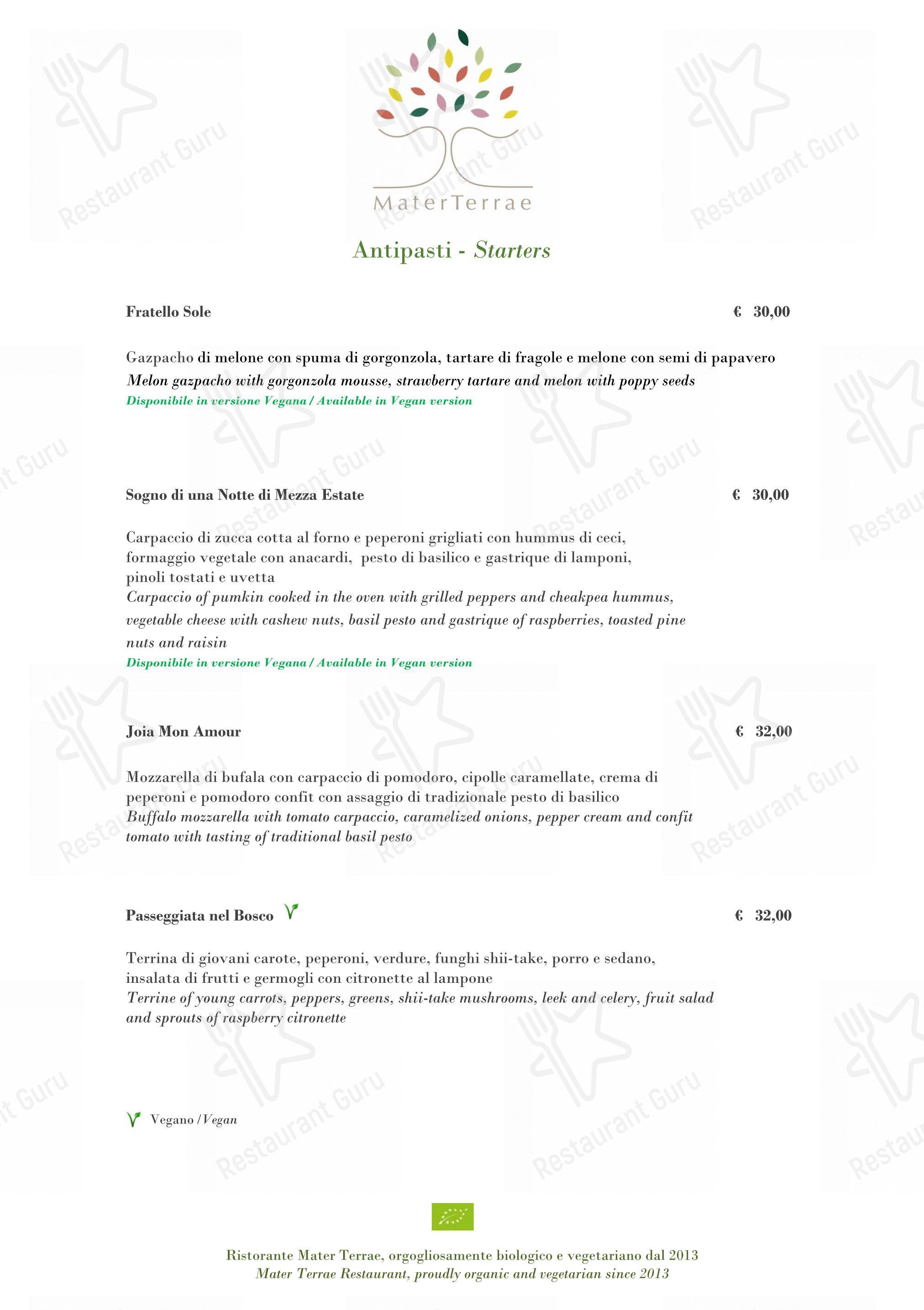 Mater Terrae in Roma - Lunch Menu