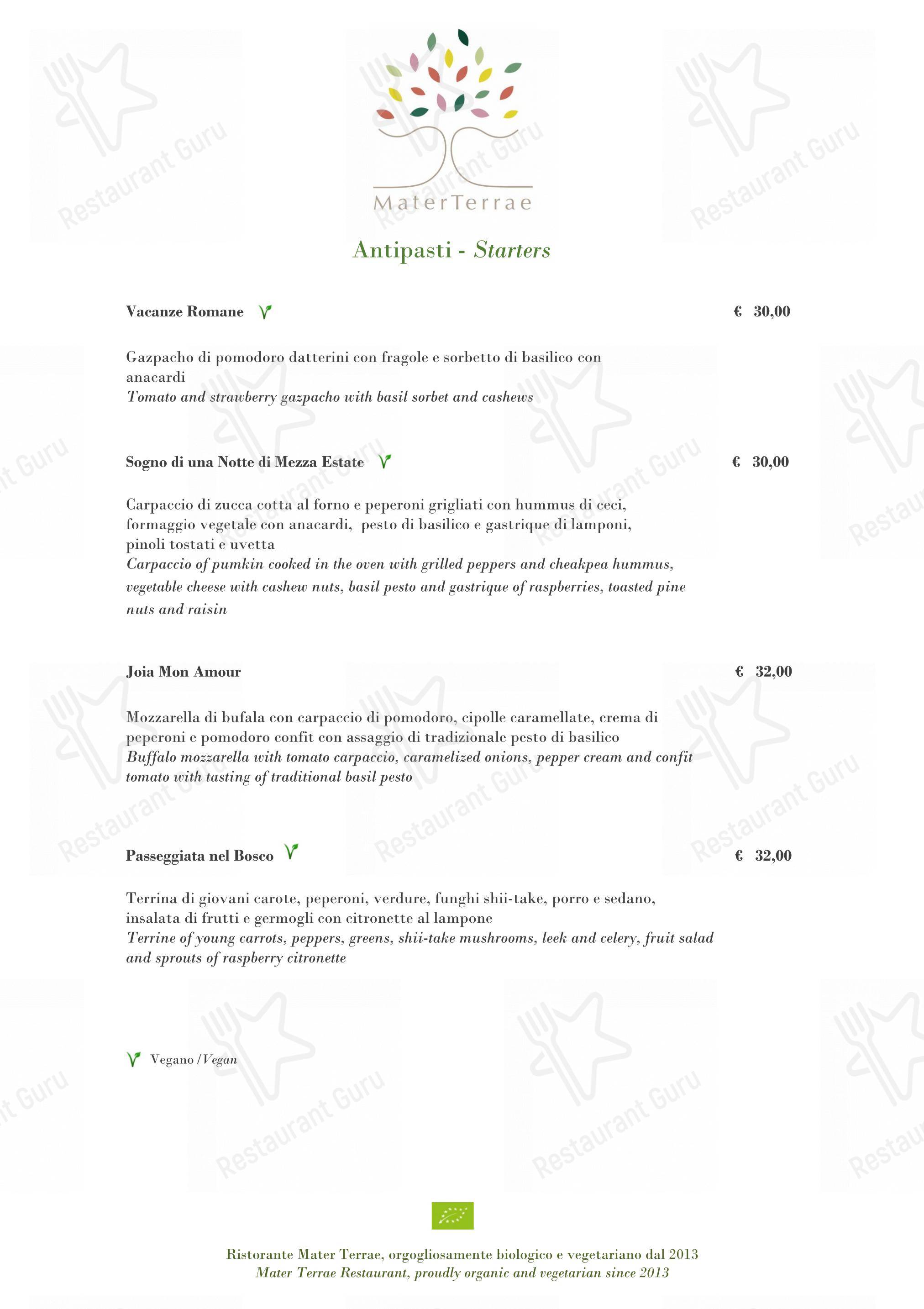 Mater Terrae in Roma - Menu bar