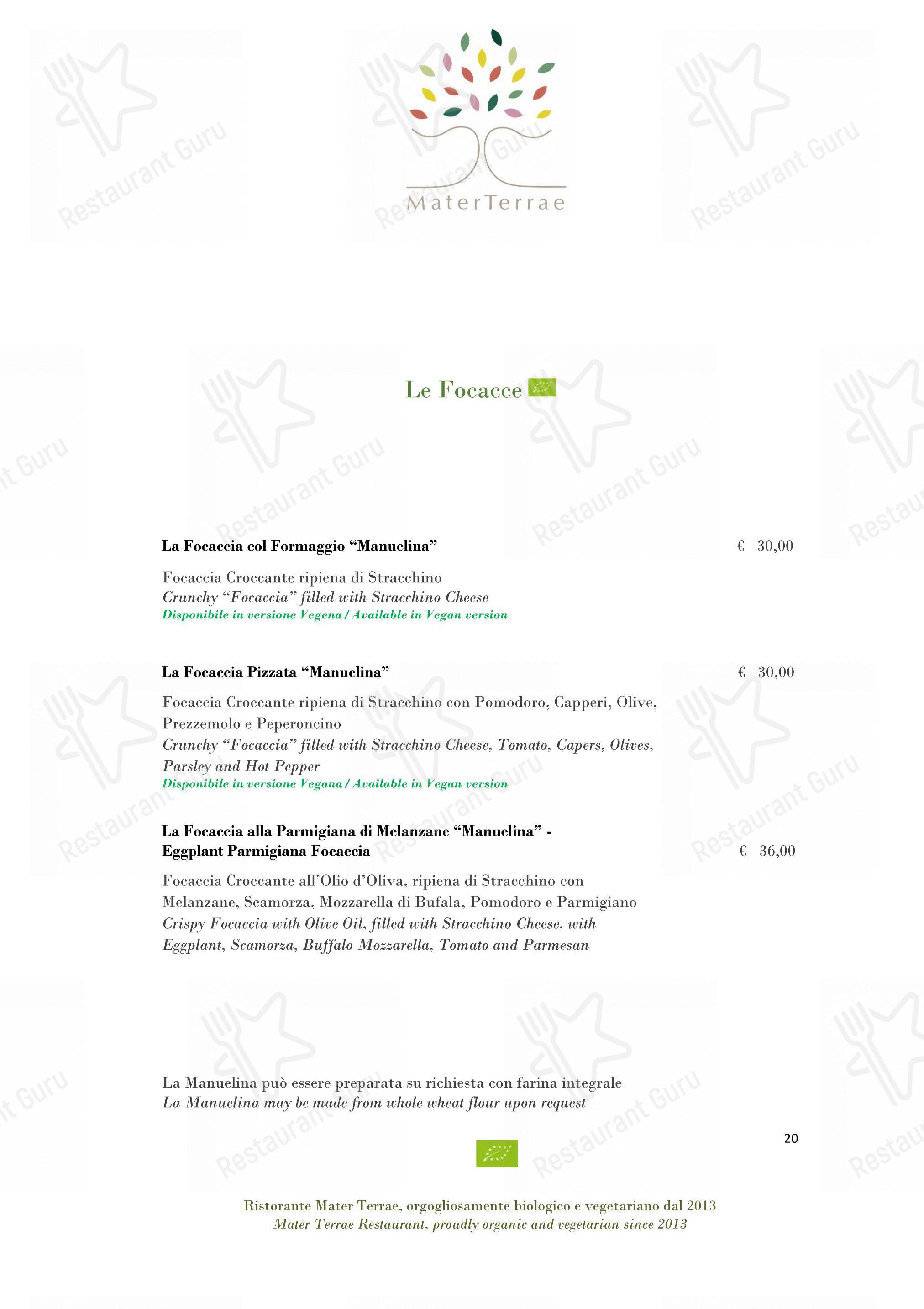 Takeaway Menu per Mater Terrae ristorante