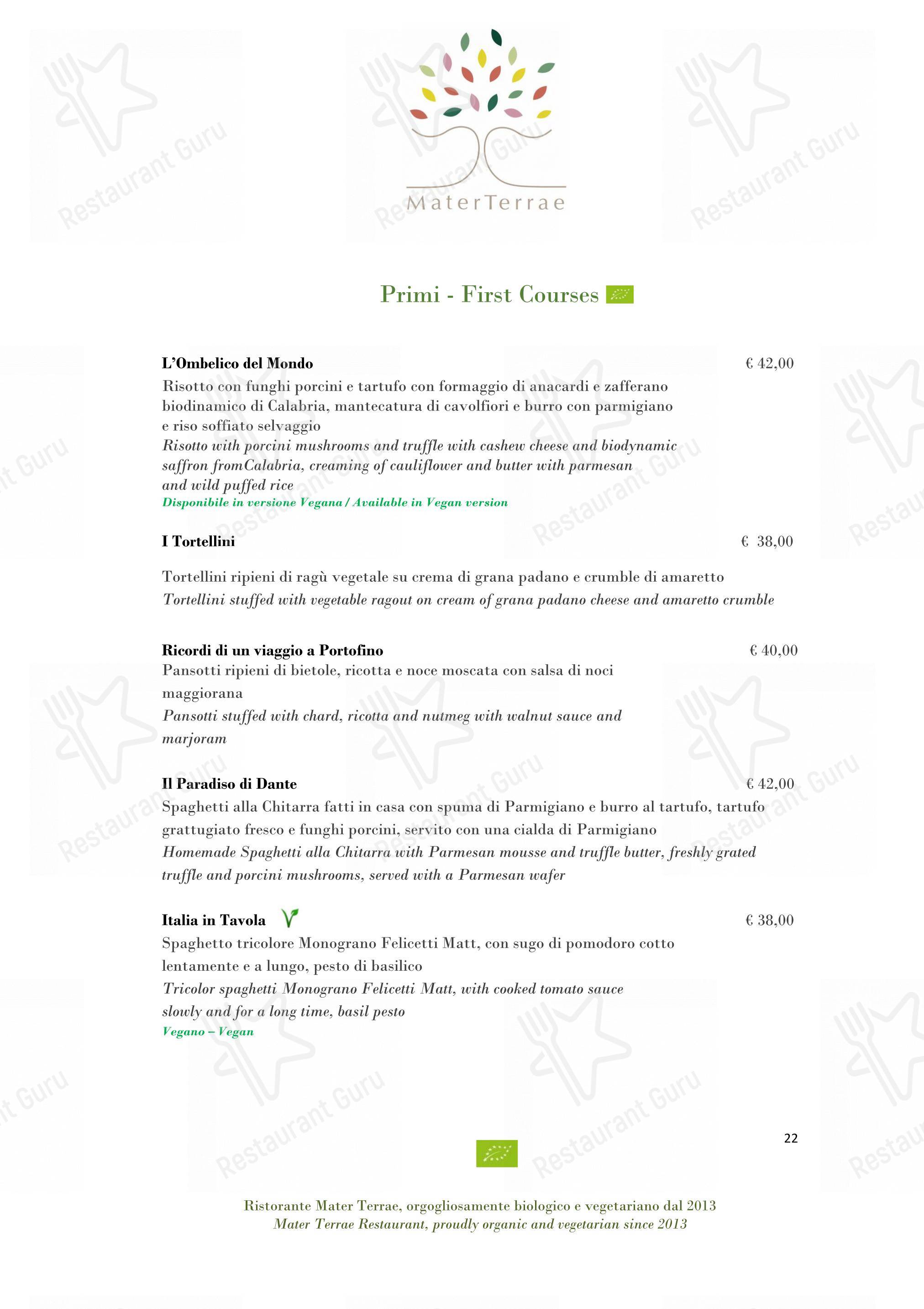 Menu di Mater Terrae - Dinner Menu