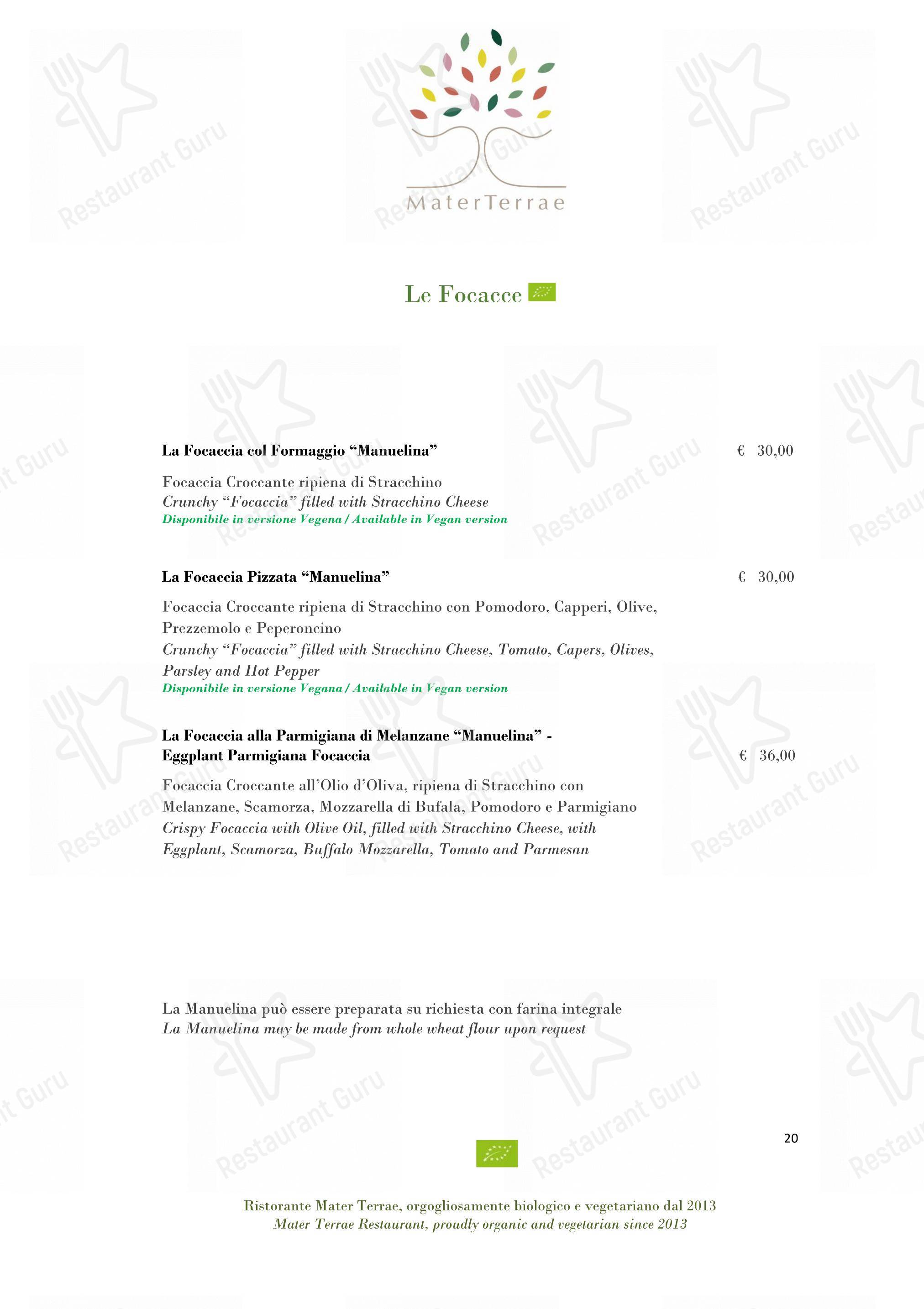 Menu di Mater Terrae - Dinner Menu
