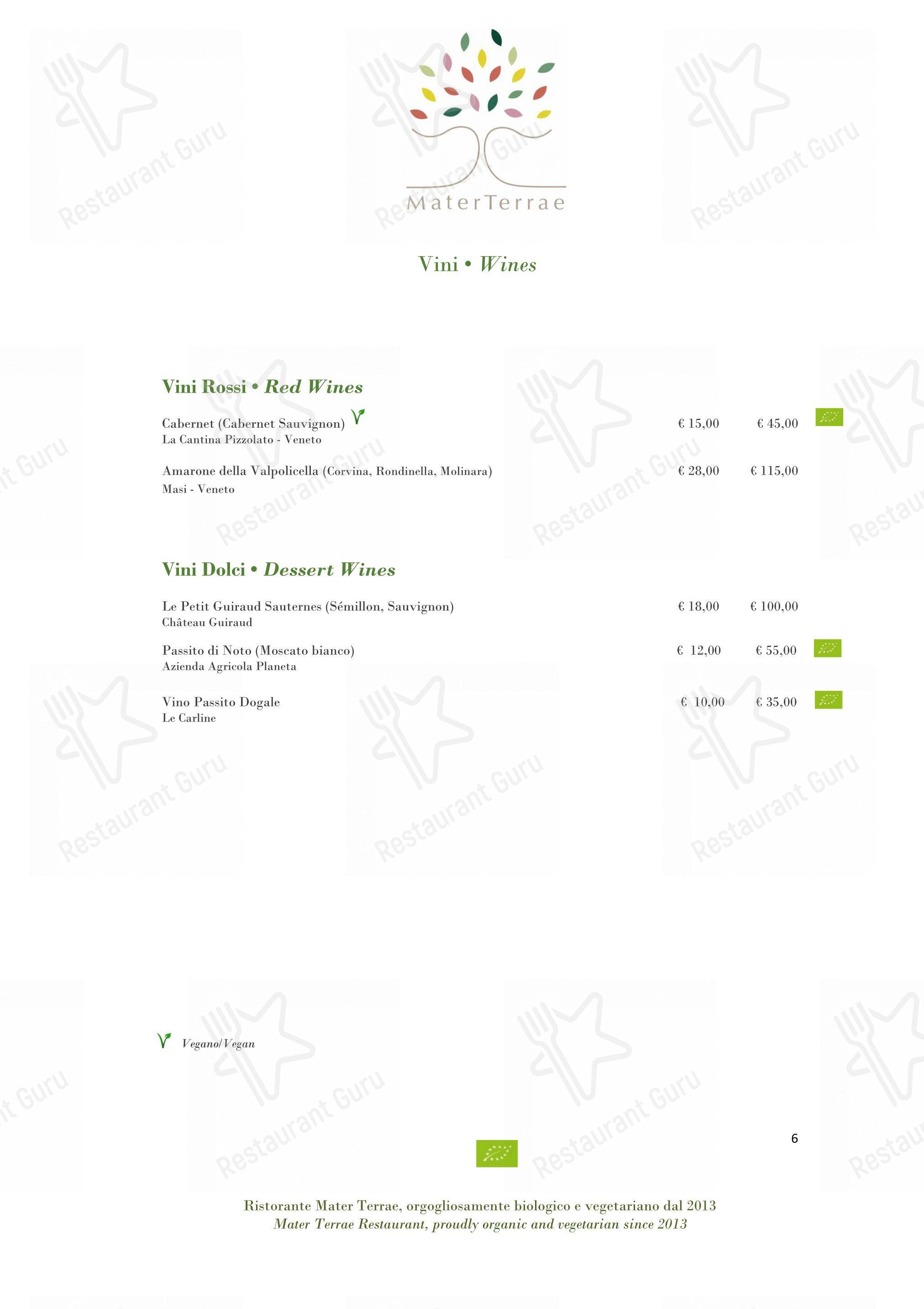 Takeaway Menu per Mater Terrae in Roma