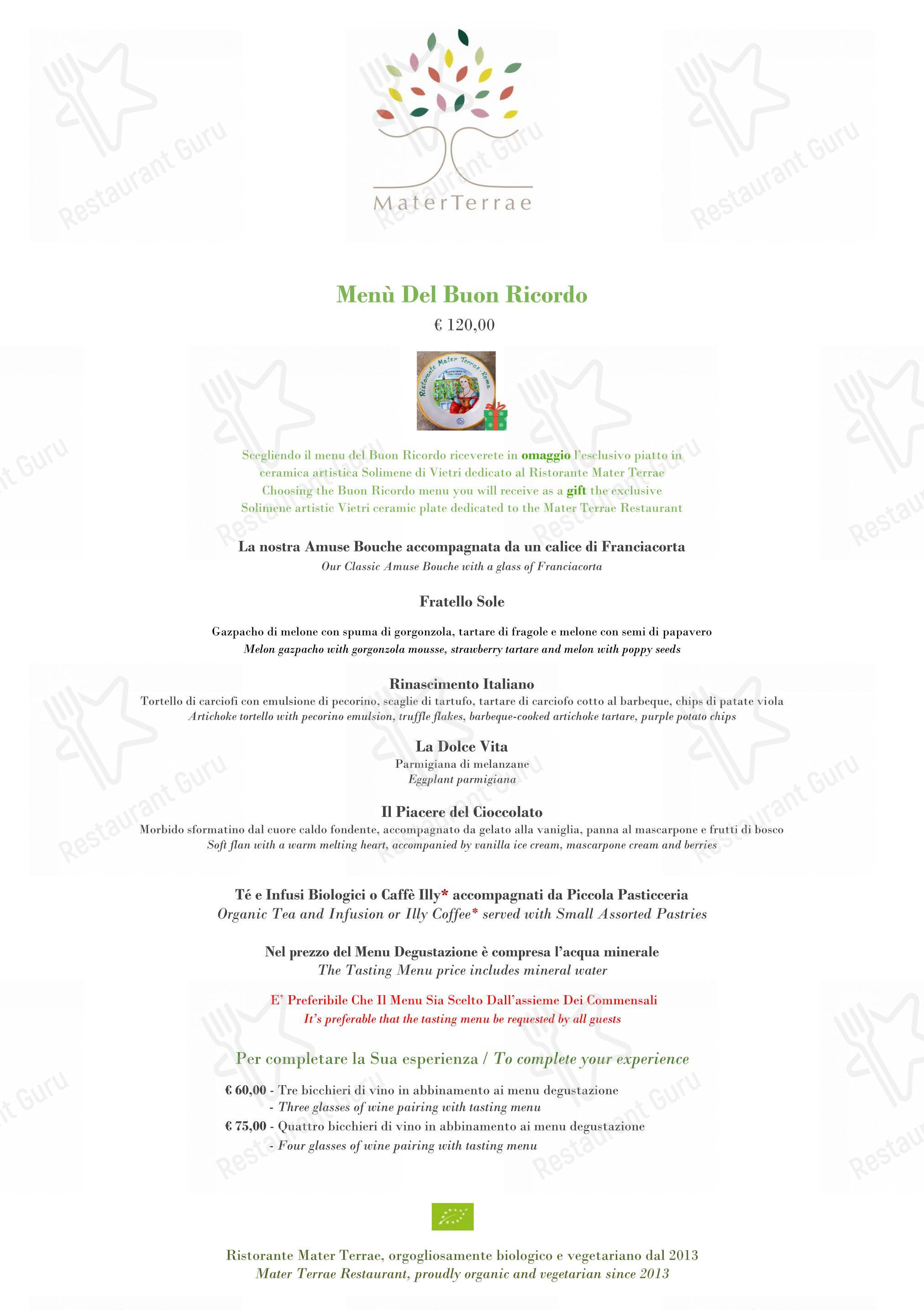 Wine Menu per Mater Terrae ristorante