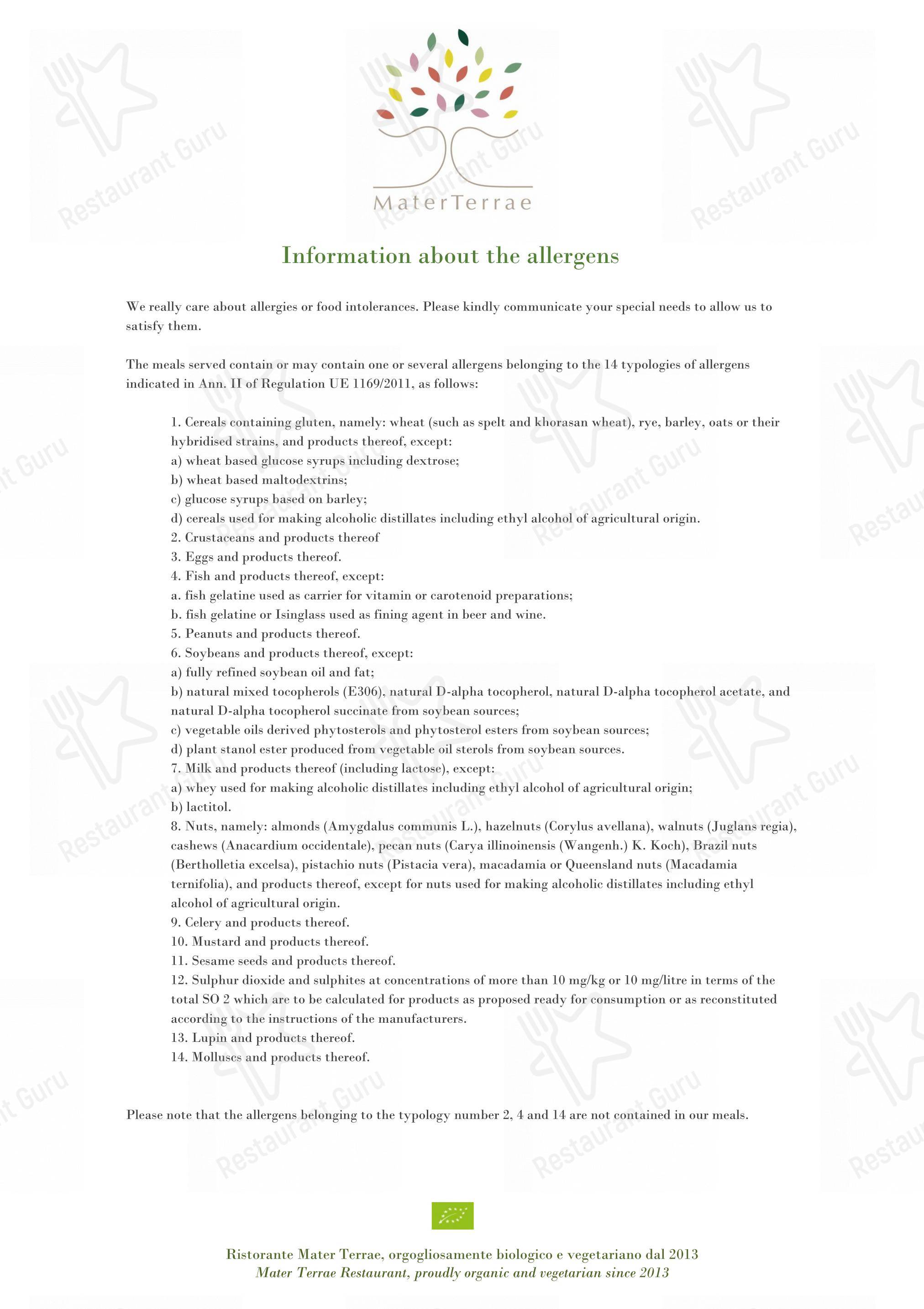 Коктейльная карта per Mater Terrae ristorante