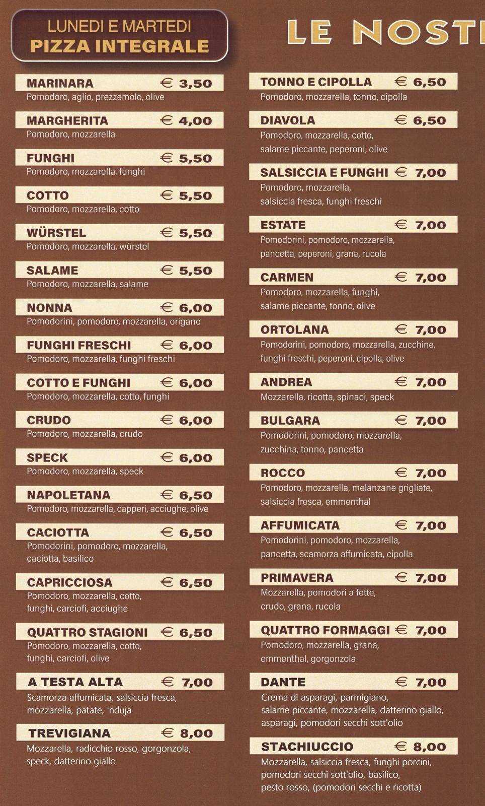 Menu di Pizzeria Number One 