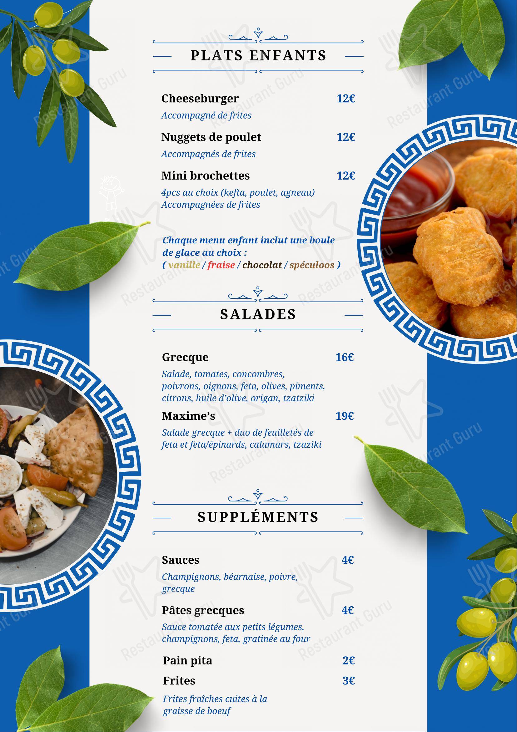 Menu pour Maxime's restaurant
