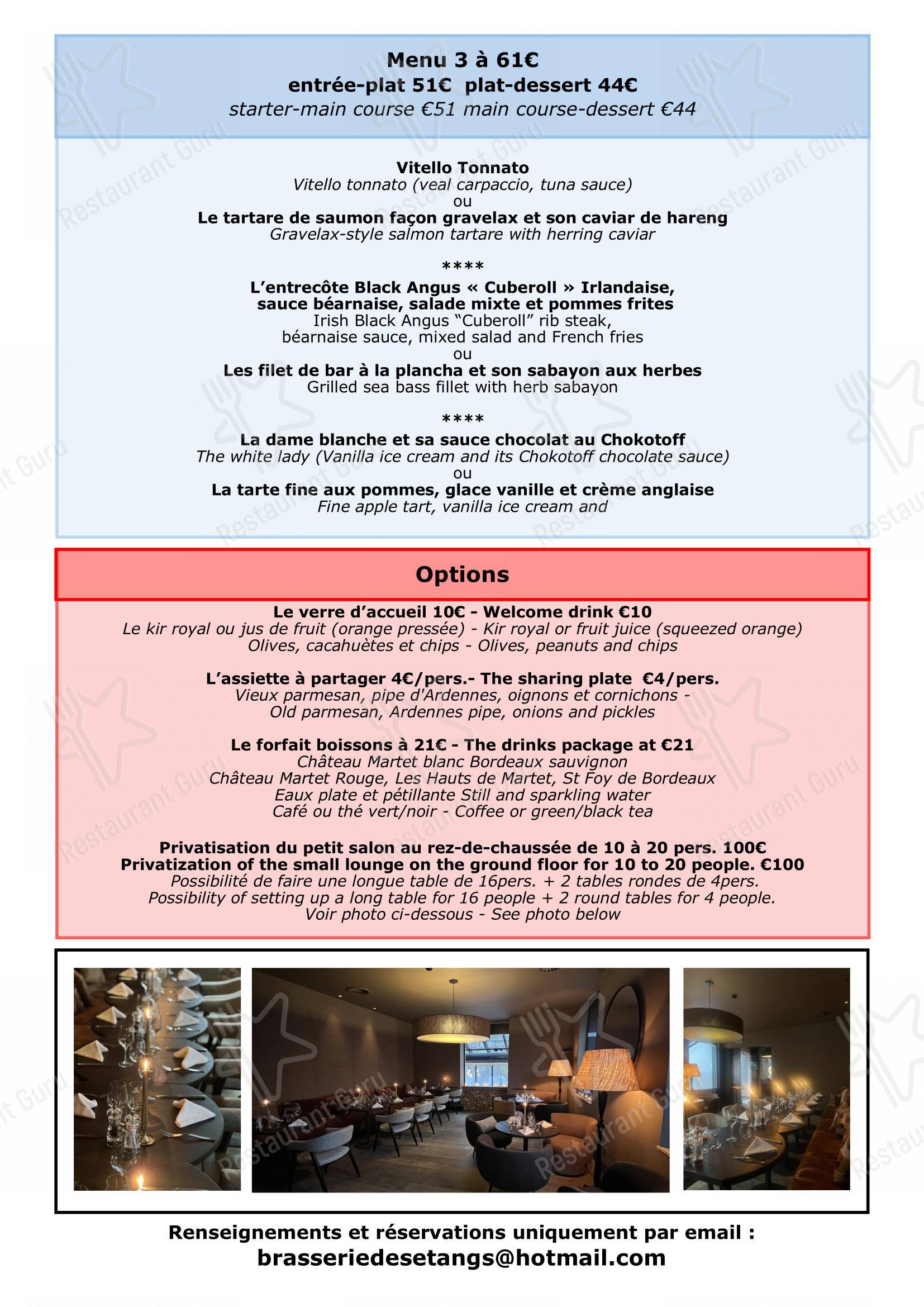 Brasserie des Étangs Mellaerts dans Woluwe-Saint-Pierre - 菜单