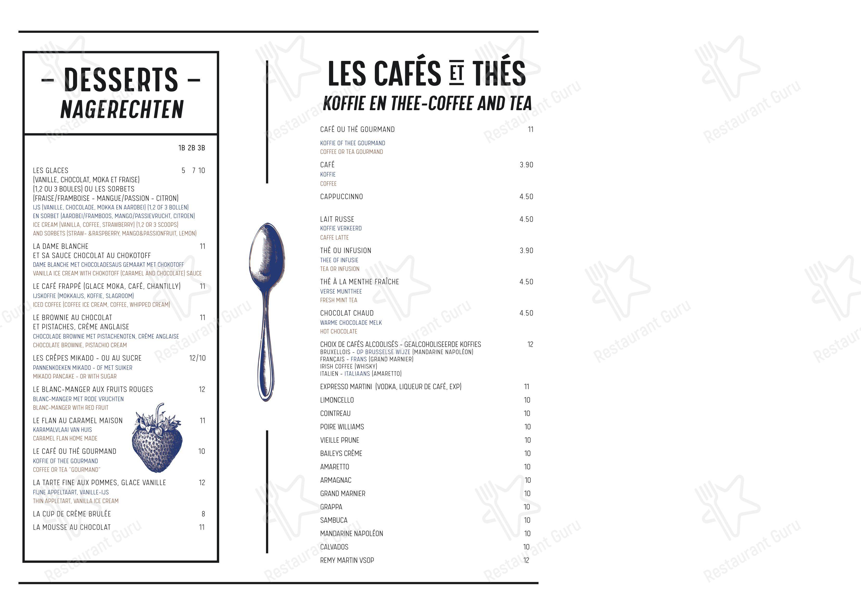 Menu pour Brasserie des Étangs Mellaerts - Menu