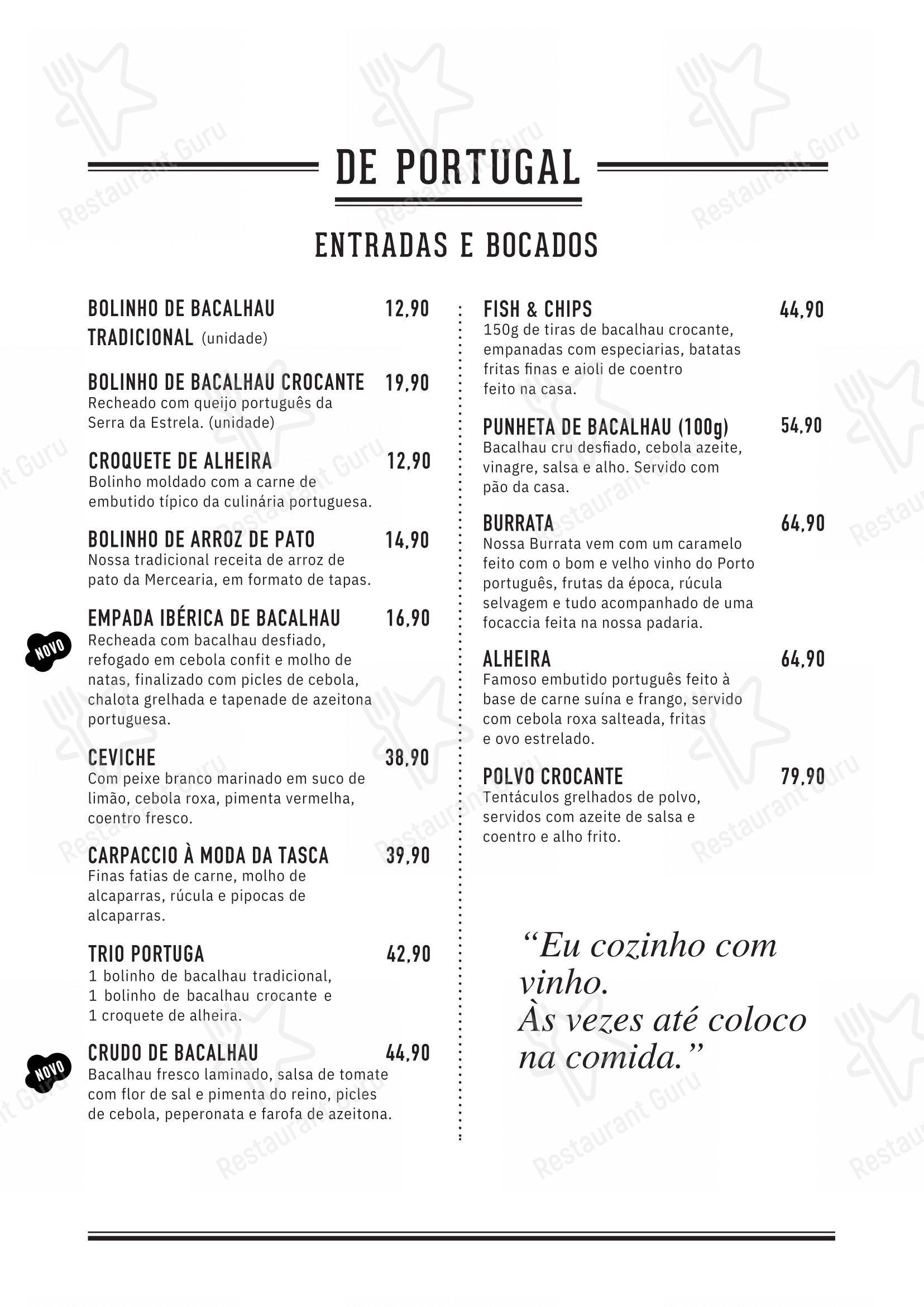 Mercearia da Praça - Menu
