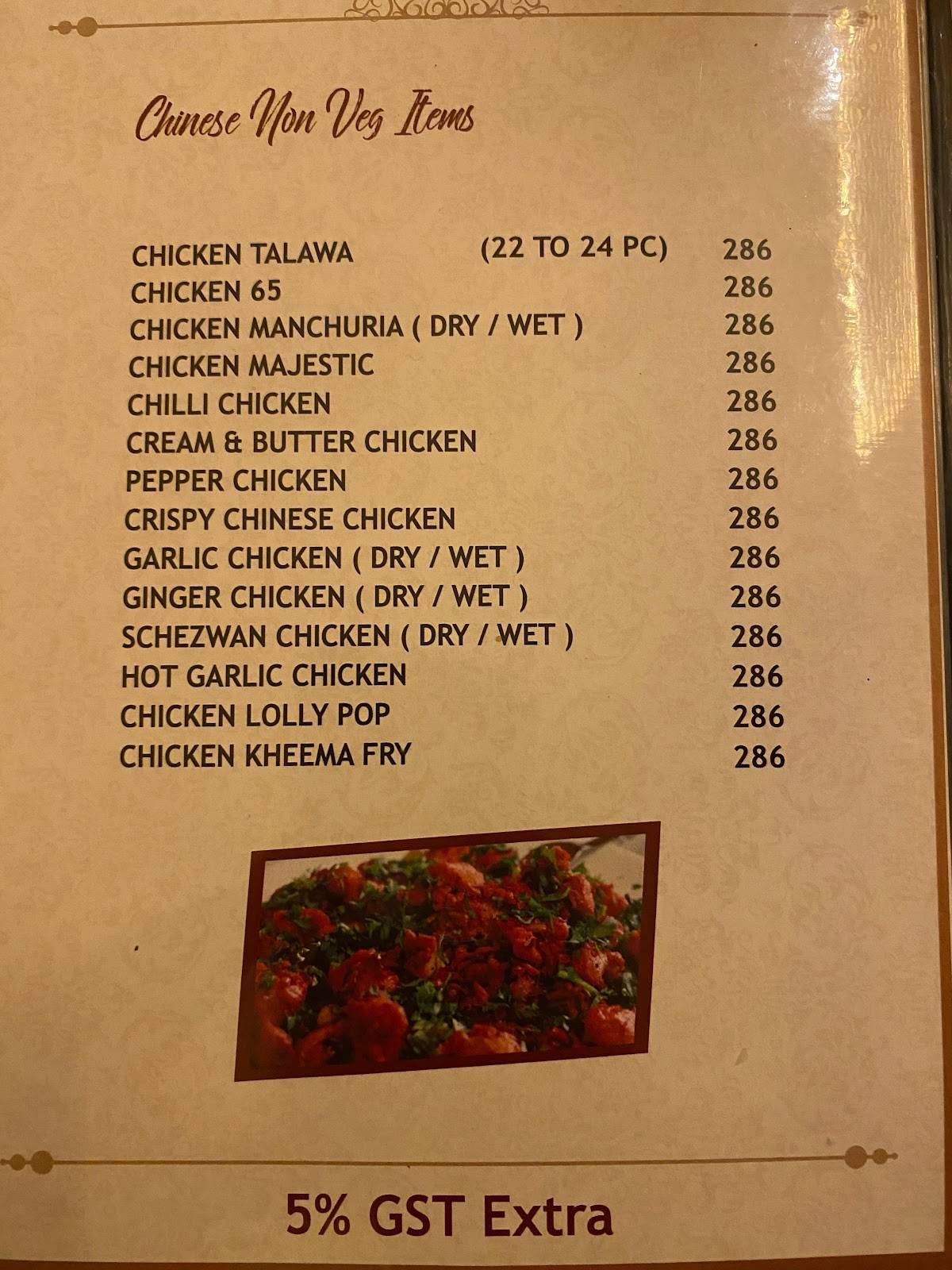 Meridian Restaurant menu
