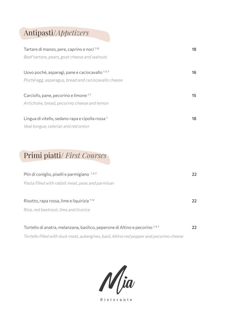 Menu di Mia Ristorante 