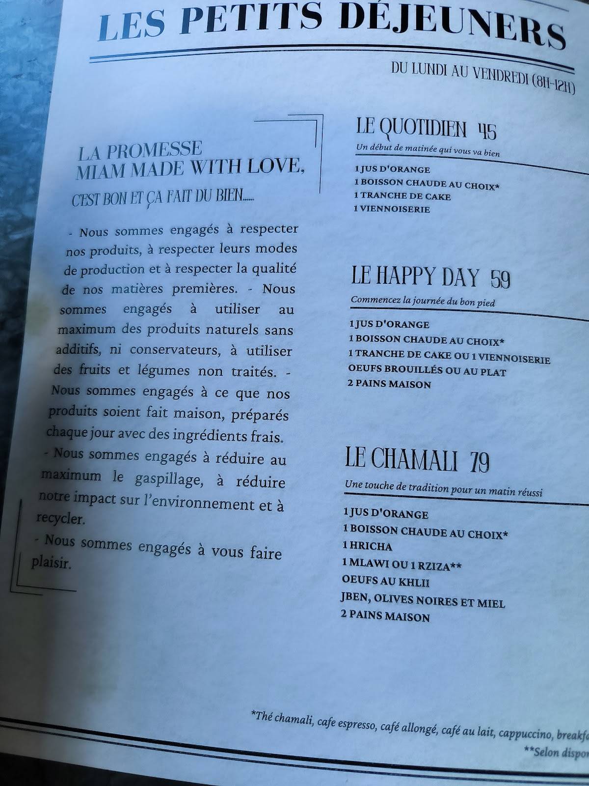 Menu de Miam La Petite Brasserie