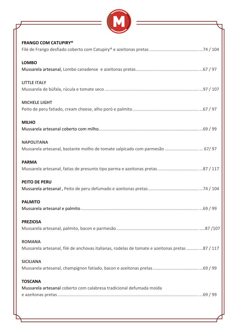 Micheluccio Pizzaria no Morumbi cardápio