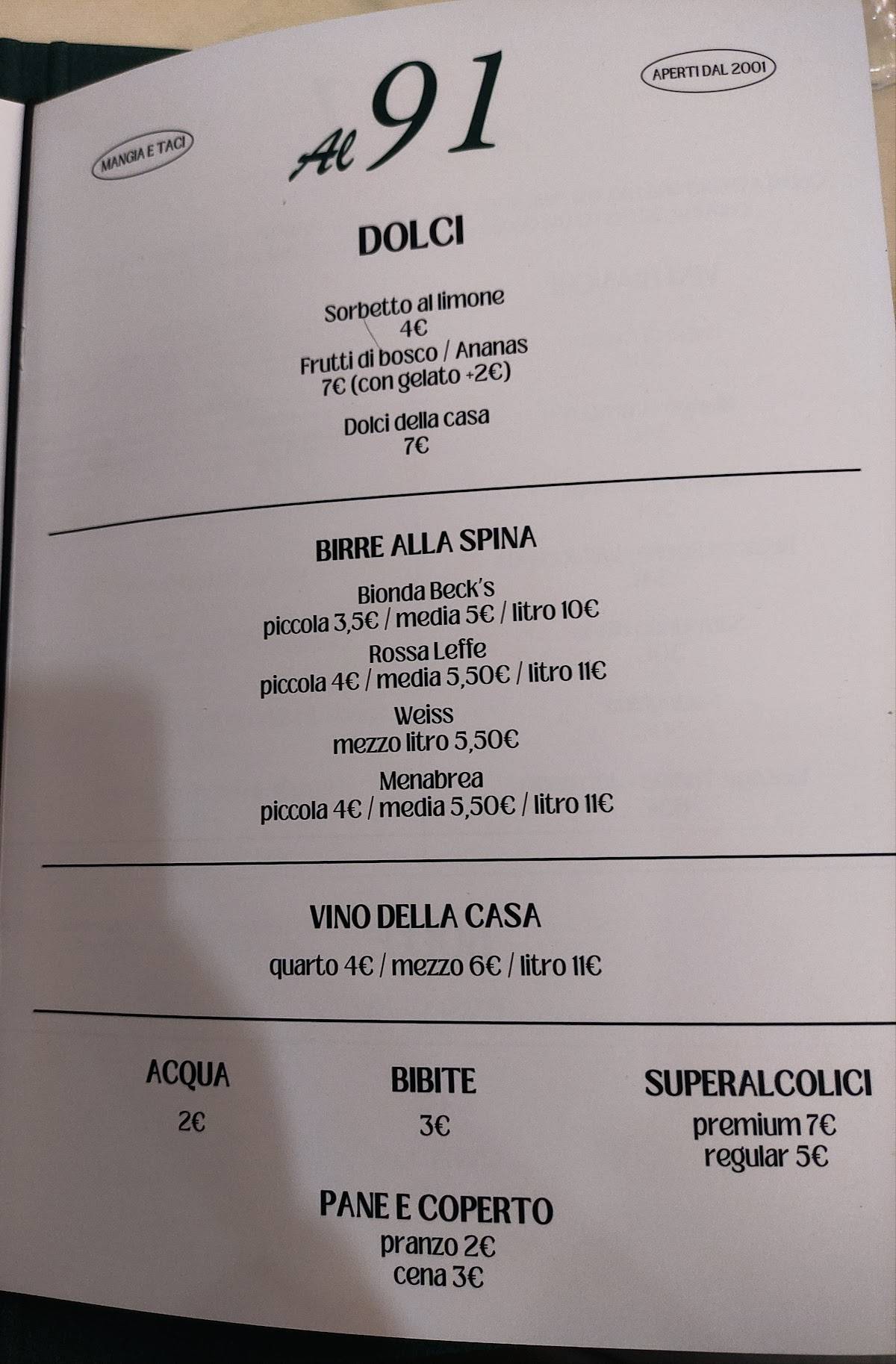 Menu di Al 91 