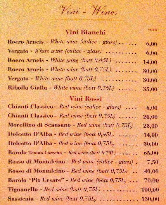 Menu de Bar Rivoli