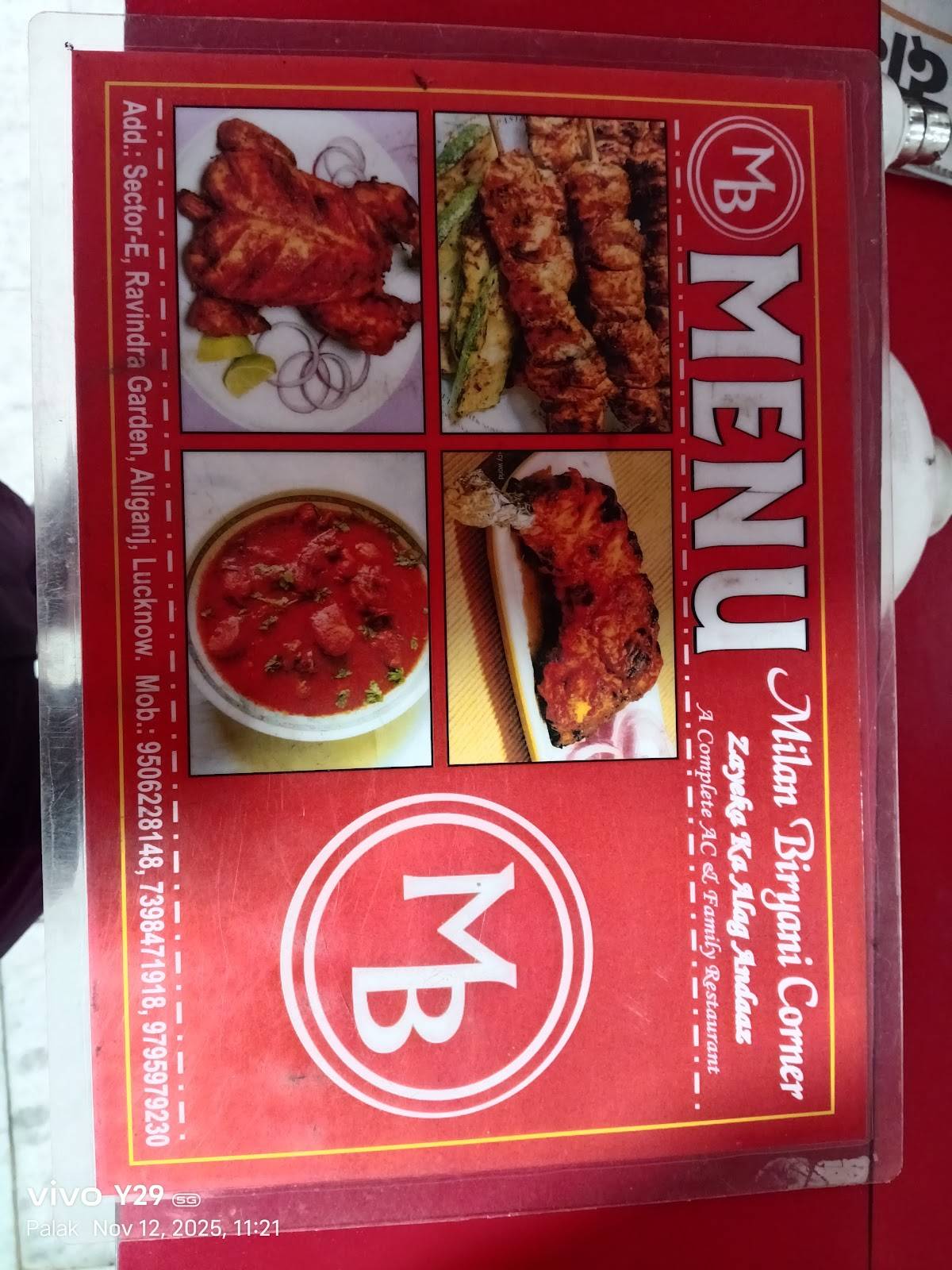 Milan Biryani Corner menu