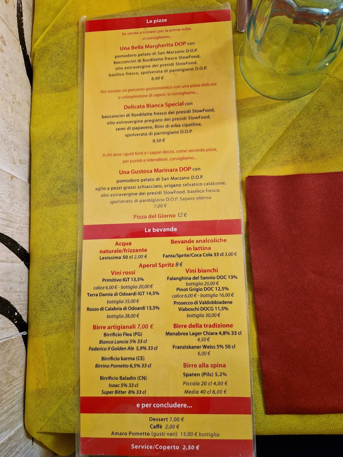 Menu da Piz pizzeria, Milano