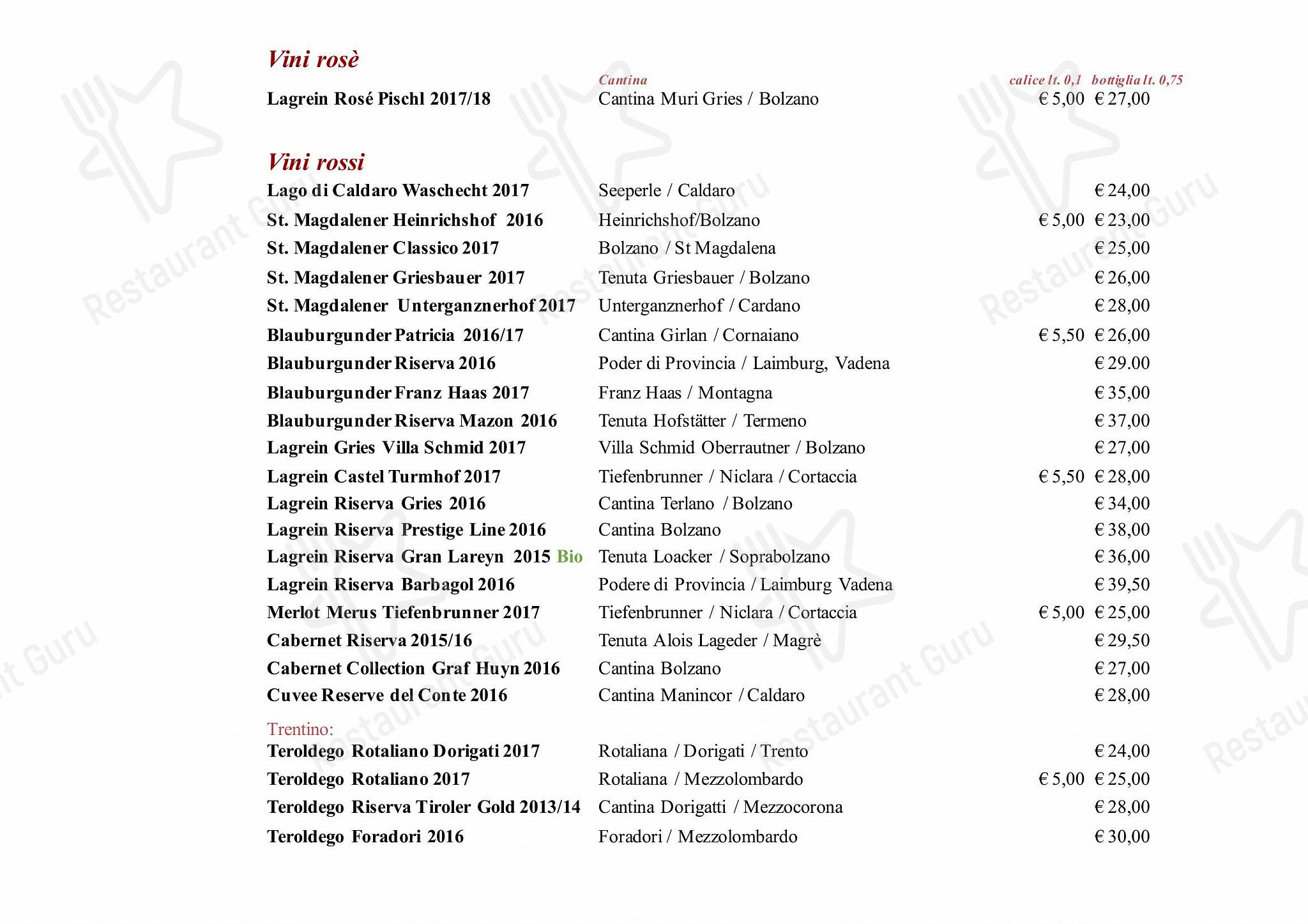 Menu di Ristorante Rifugio, Milano - Menu bar