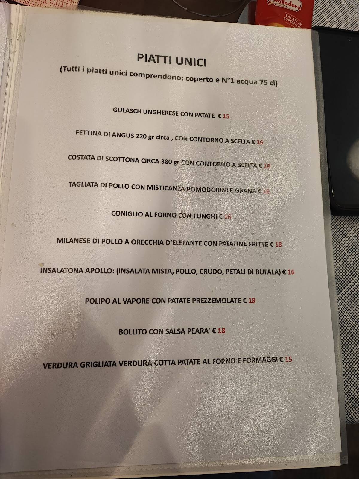 Menu di PIZZERIA RISTORANTE CENTRALE MINERBE 