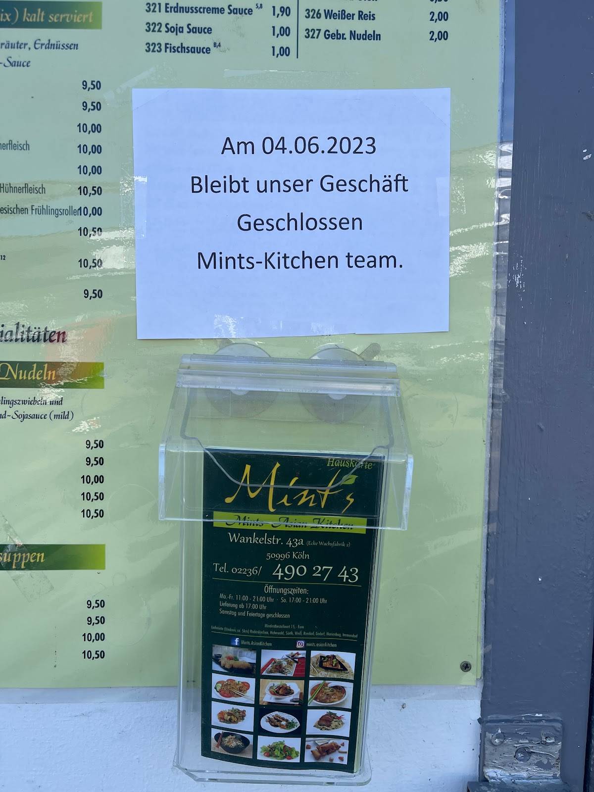 Speisekarte von Mints Asian Kitchen restaurant, Köln
