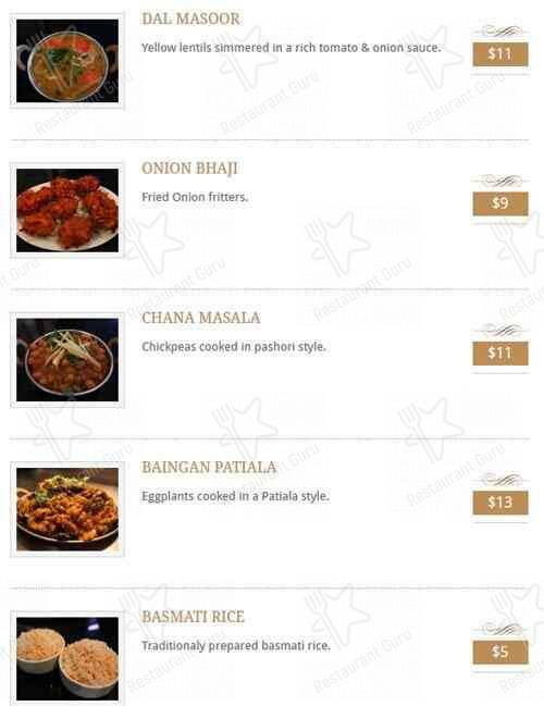 Menu de Indian Cuisine By The Lake