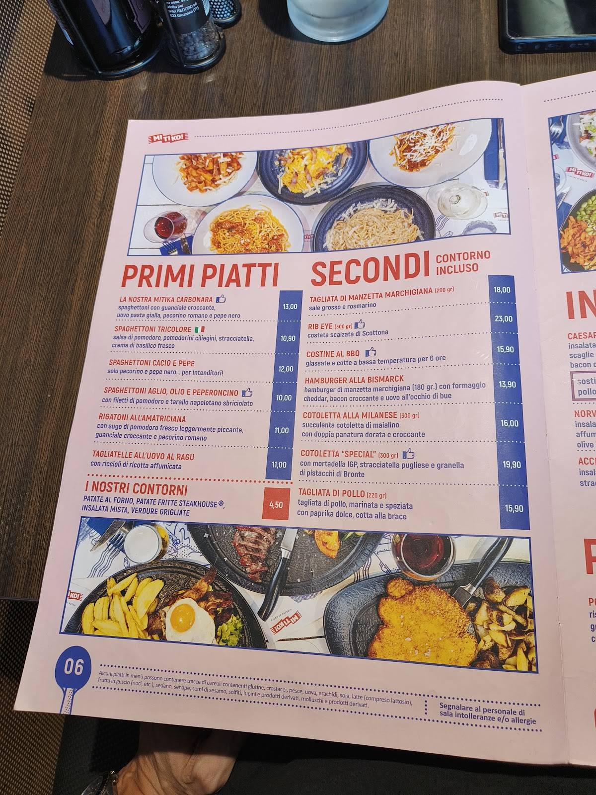 Menu di Mitiko - Ristorante sportivo, Pizzeria e Burger 