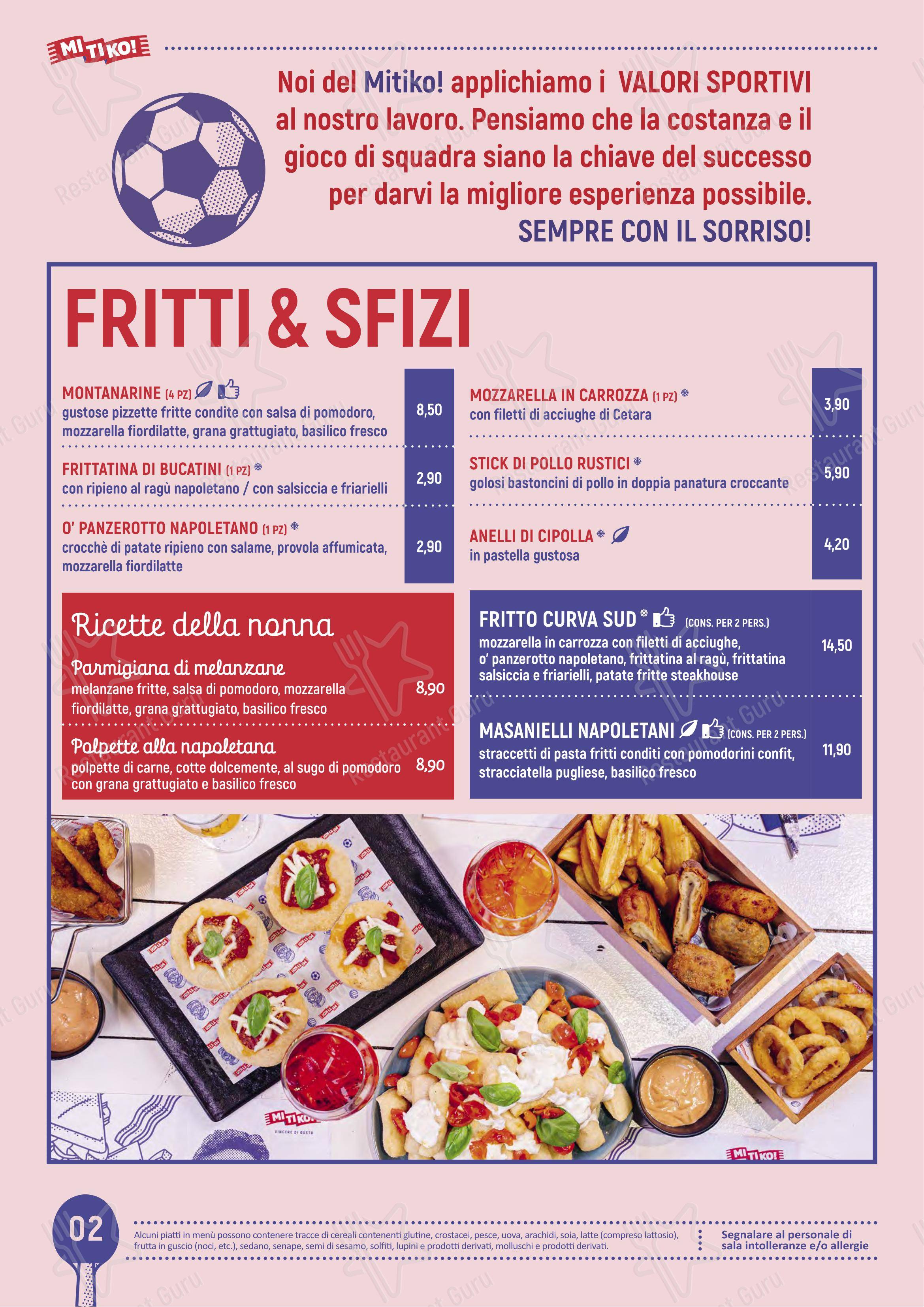 Menu per Mitiko - Ristorante sportivo, Pizzeria e Burger pizzeria