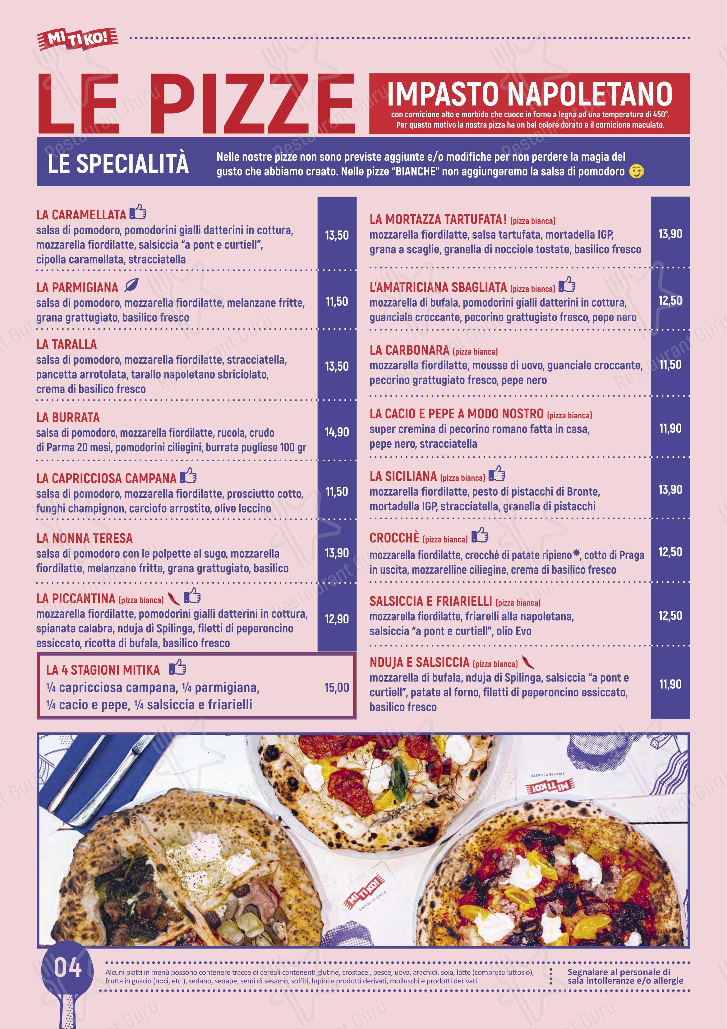 Mitiko - Ristorante sportivo, Pizzeria e Burger in Verona - Menu