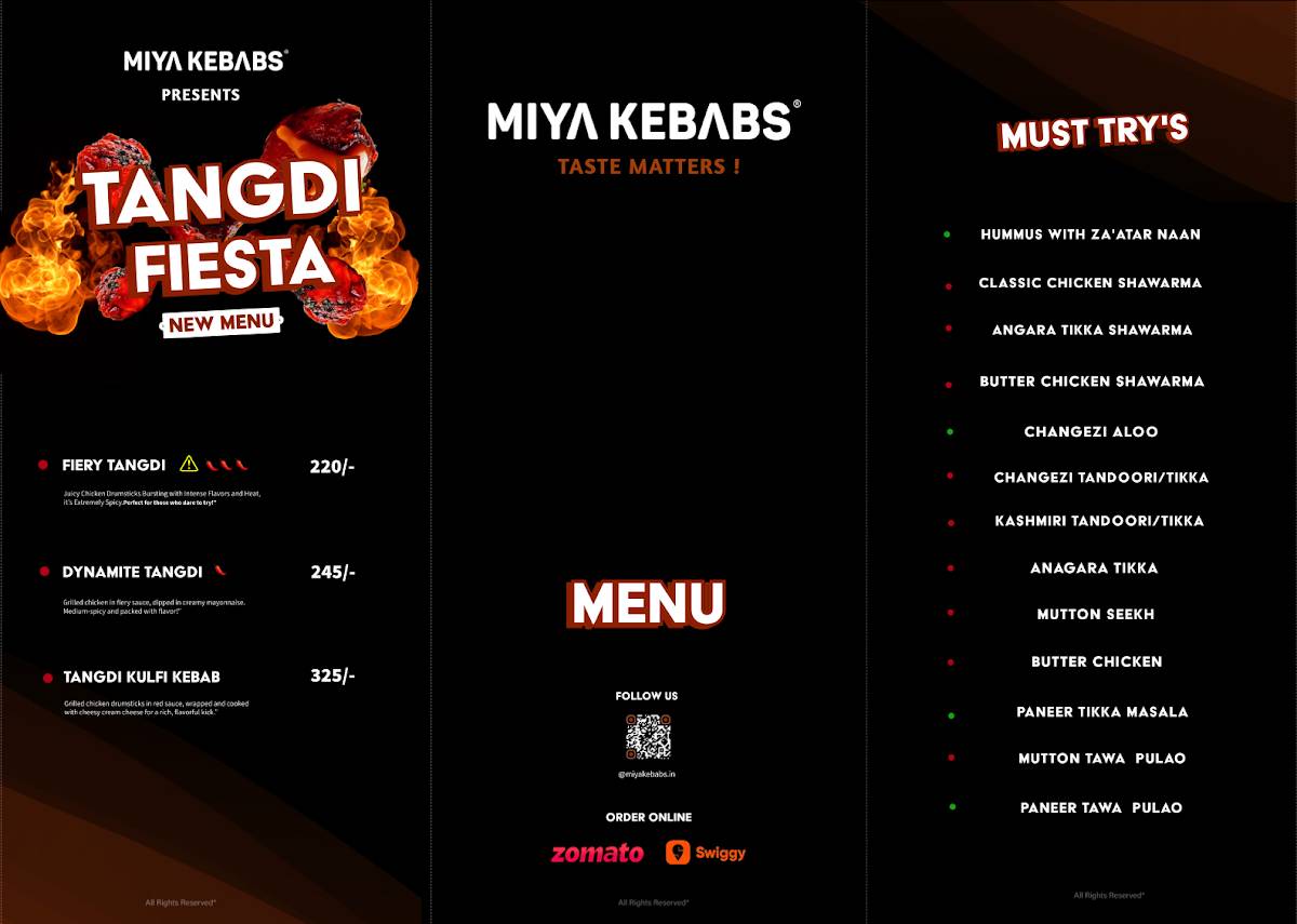 Miya Kebabs menu