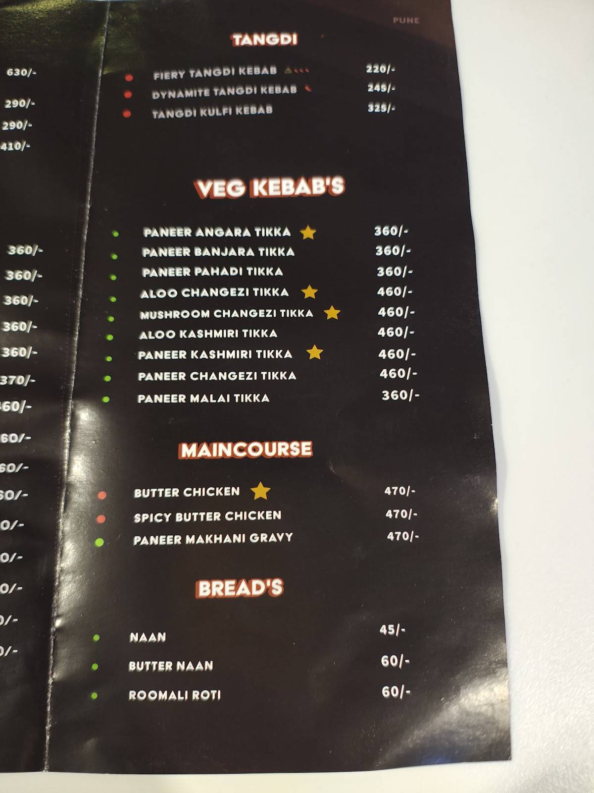 Miya Kebabs menu