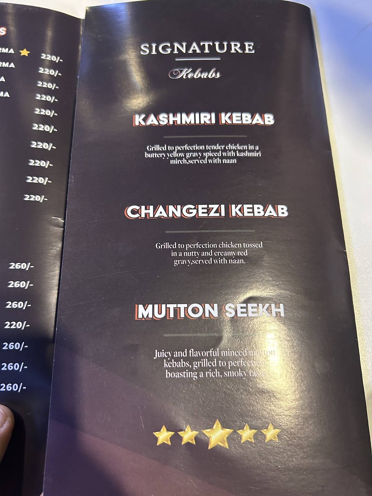 Miya Kebabs menu