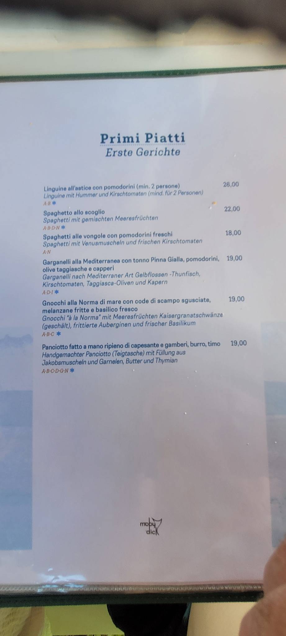 Menu di Moby Dick 
