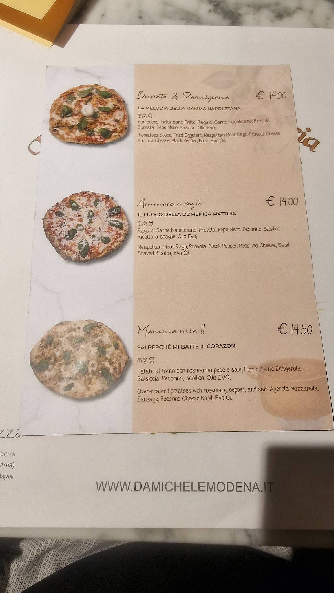 Menu di L'Antica Pizzeria da Michele Modena 