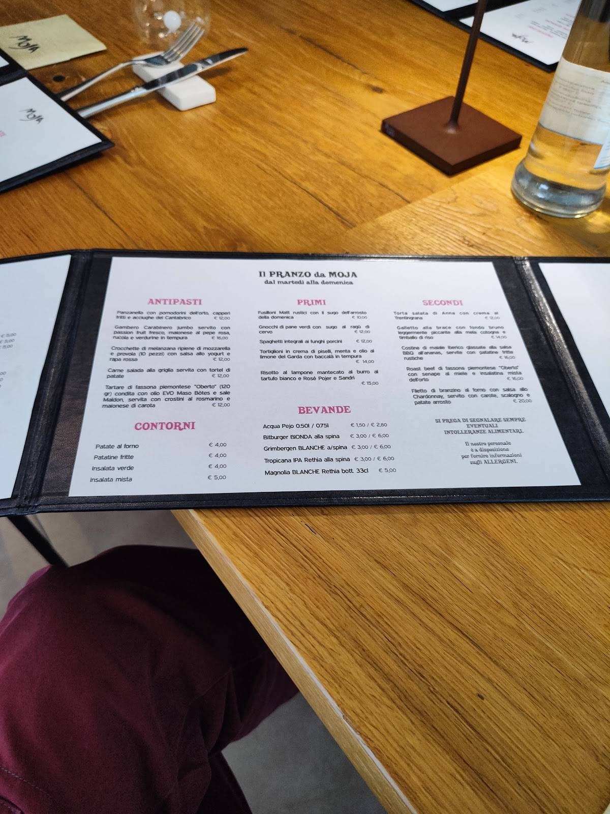 Menu di Moja Ristorante Caffetteria 