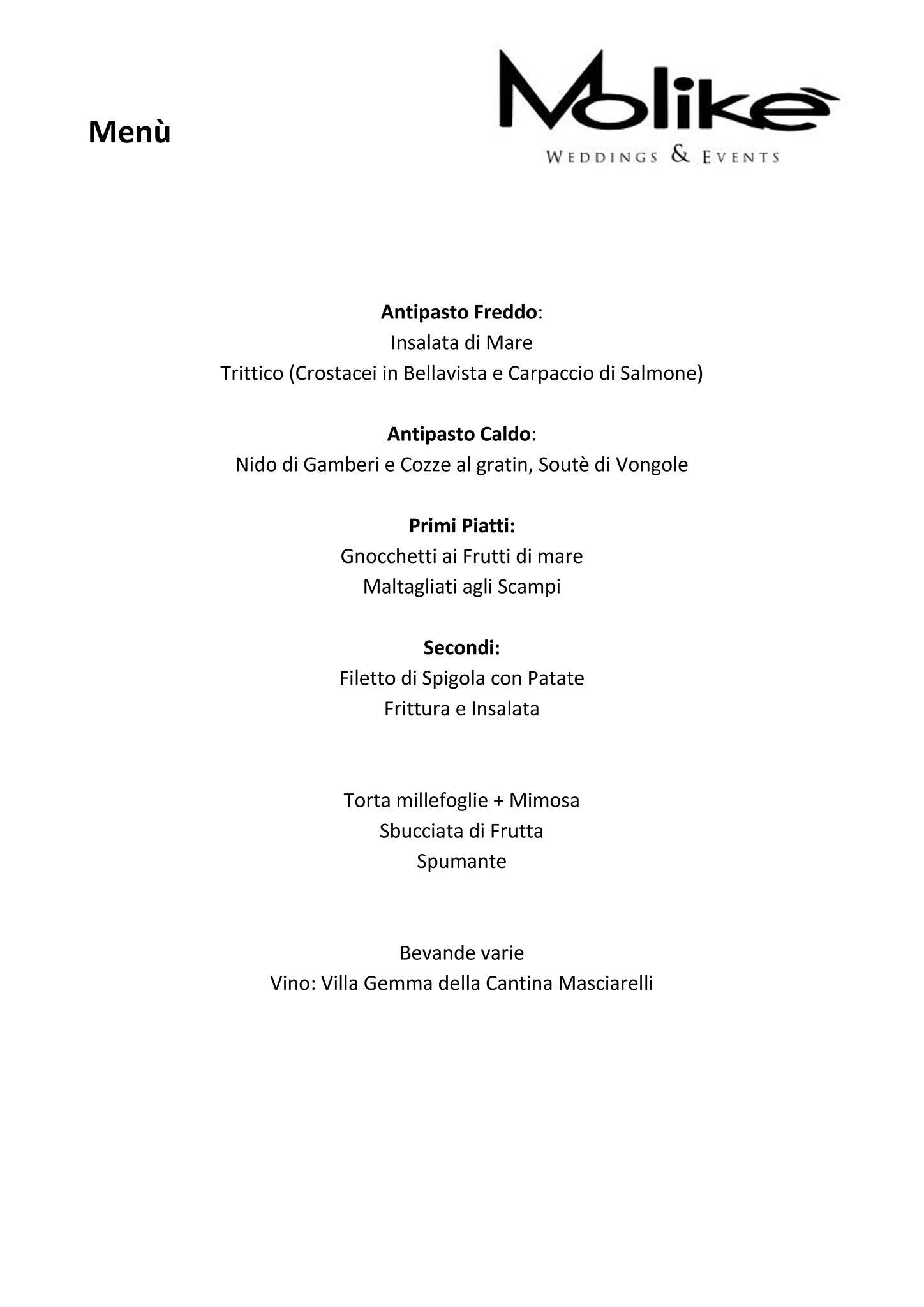Menu di Molikè 