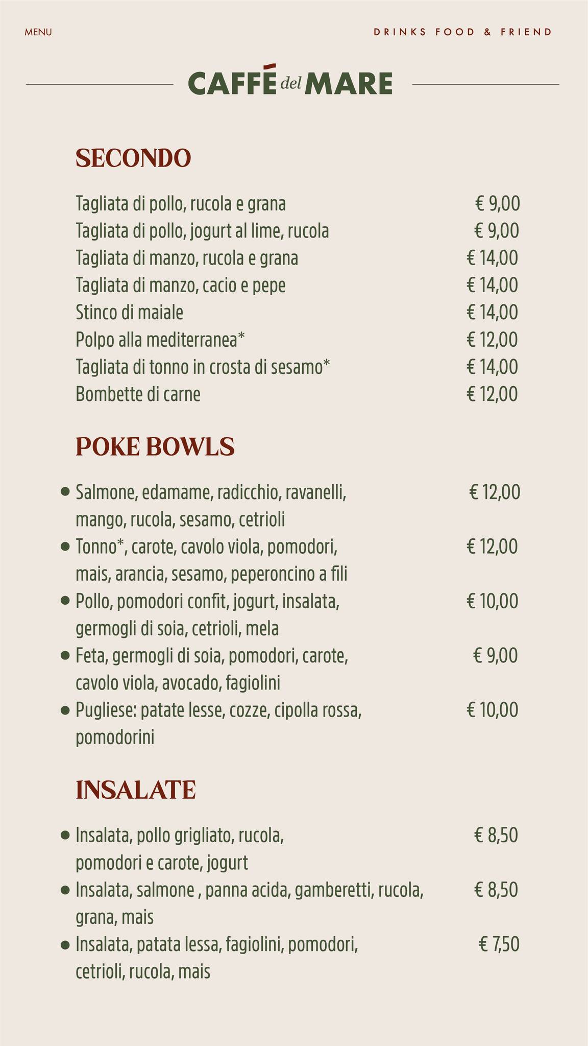 Menu di Caffè del Mare 