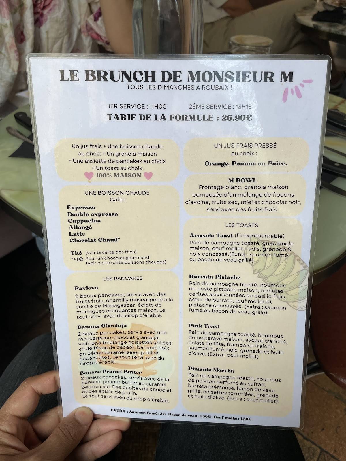 Menu de Monsieur M - Roubaix (Brunch)
