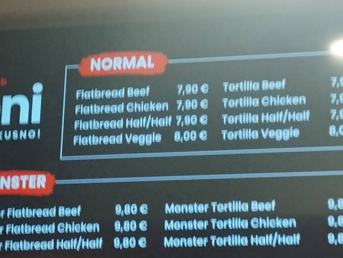 Menu di Monster Kebab 