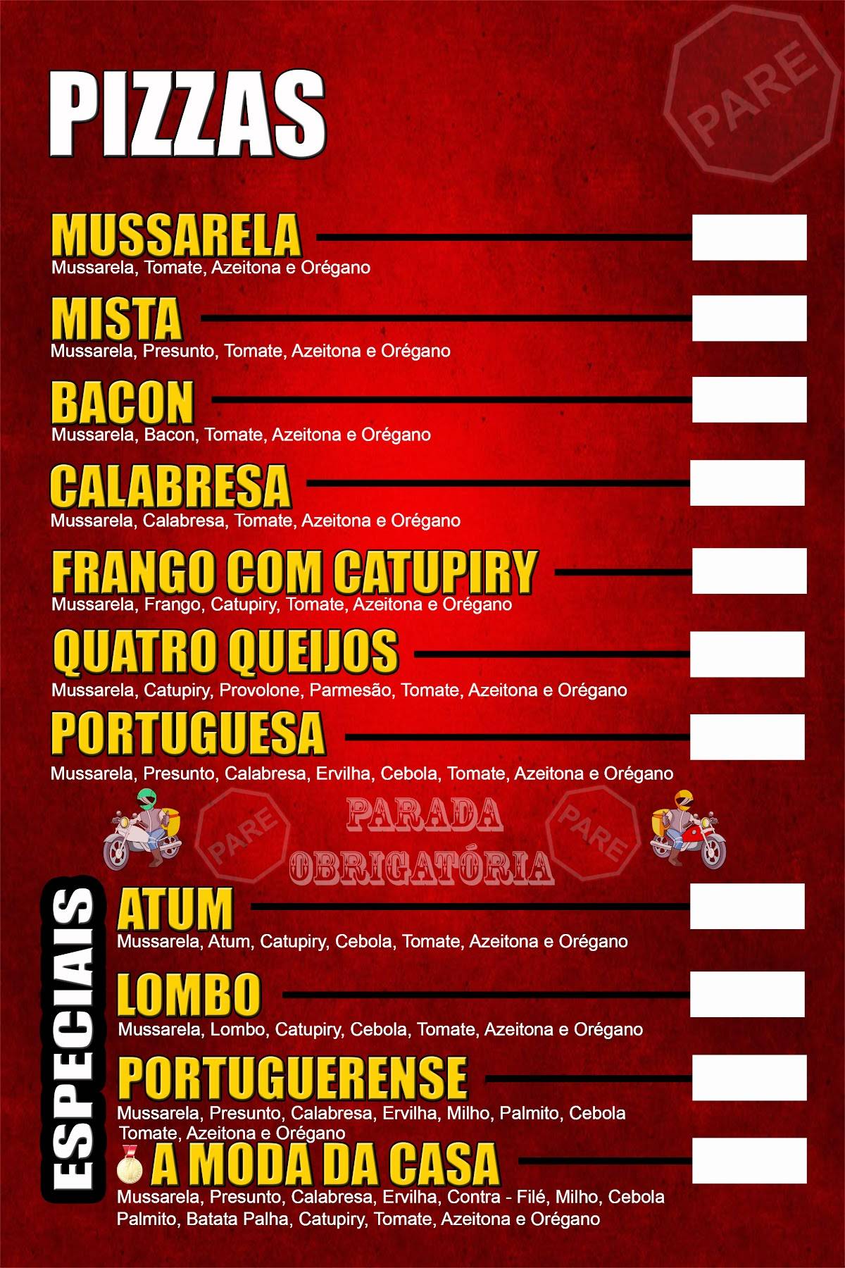 Lanchonete Parada Obrigatória cardápio